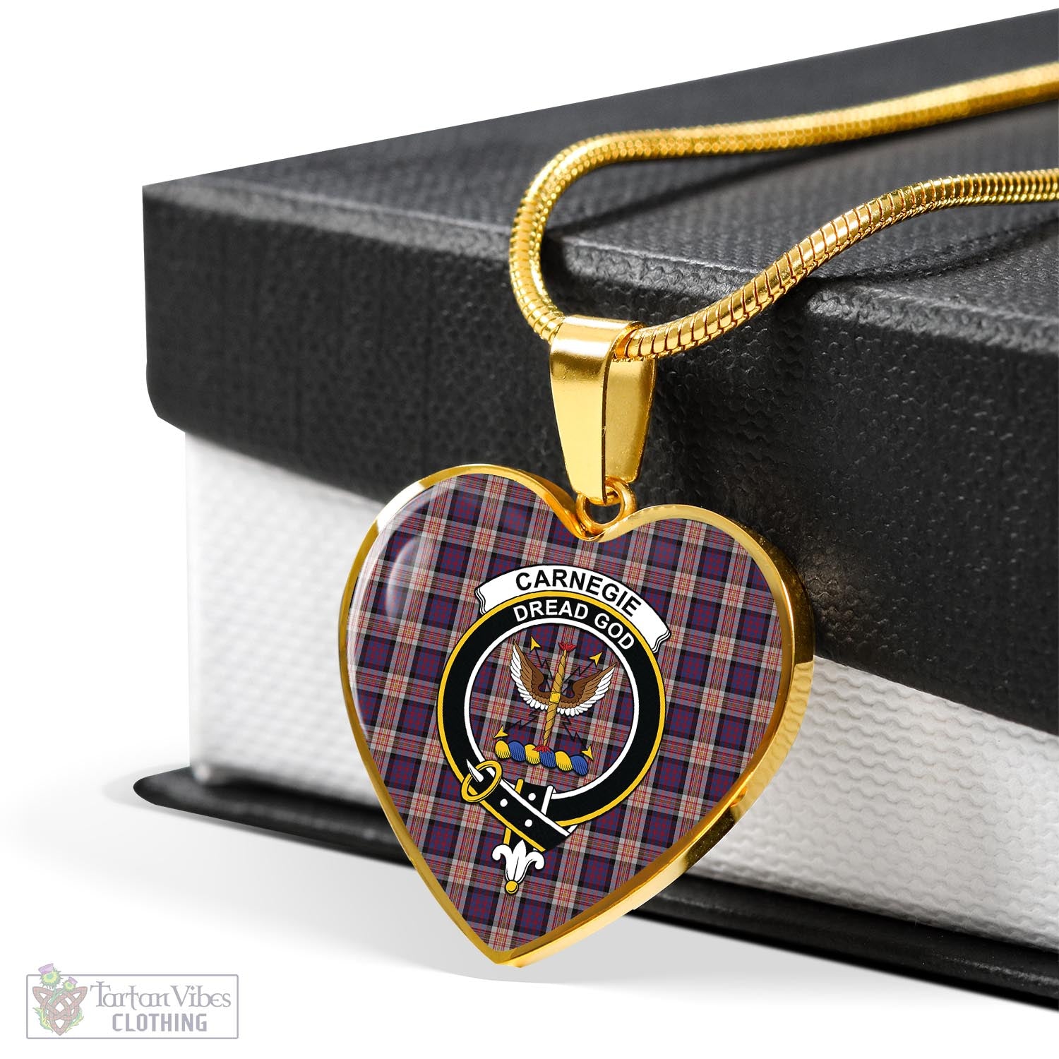 Carnegie Tartan Heart Necklace with Family Crest - Tartan Vibes Clothing