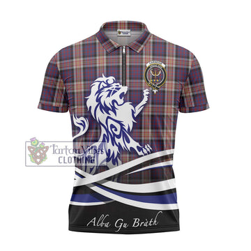 Carnegie Tartan Zipper Polo Shirt with Alba Gu Brath Regal Lion Emblem - Tartan Vibes Clothing