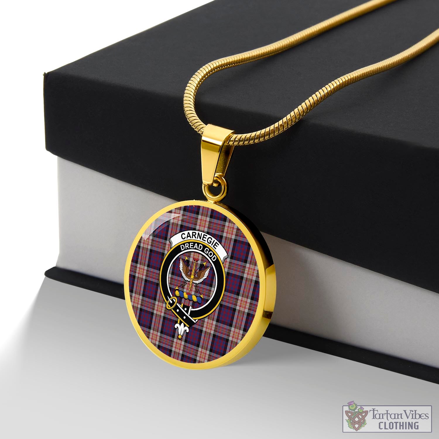 Carnegie Tartan Circle Necklace with Family Crest Luxury Necklace (Gold) No - Tartan Vibes Clothing