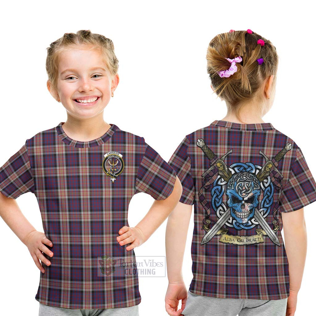 Carnegie Tartan Kid T-Shirt with Family Crest Celtic Skull Style - Tartan Vibes Clothing