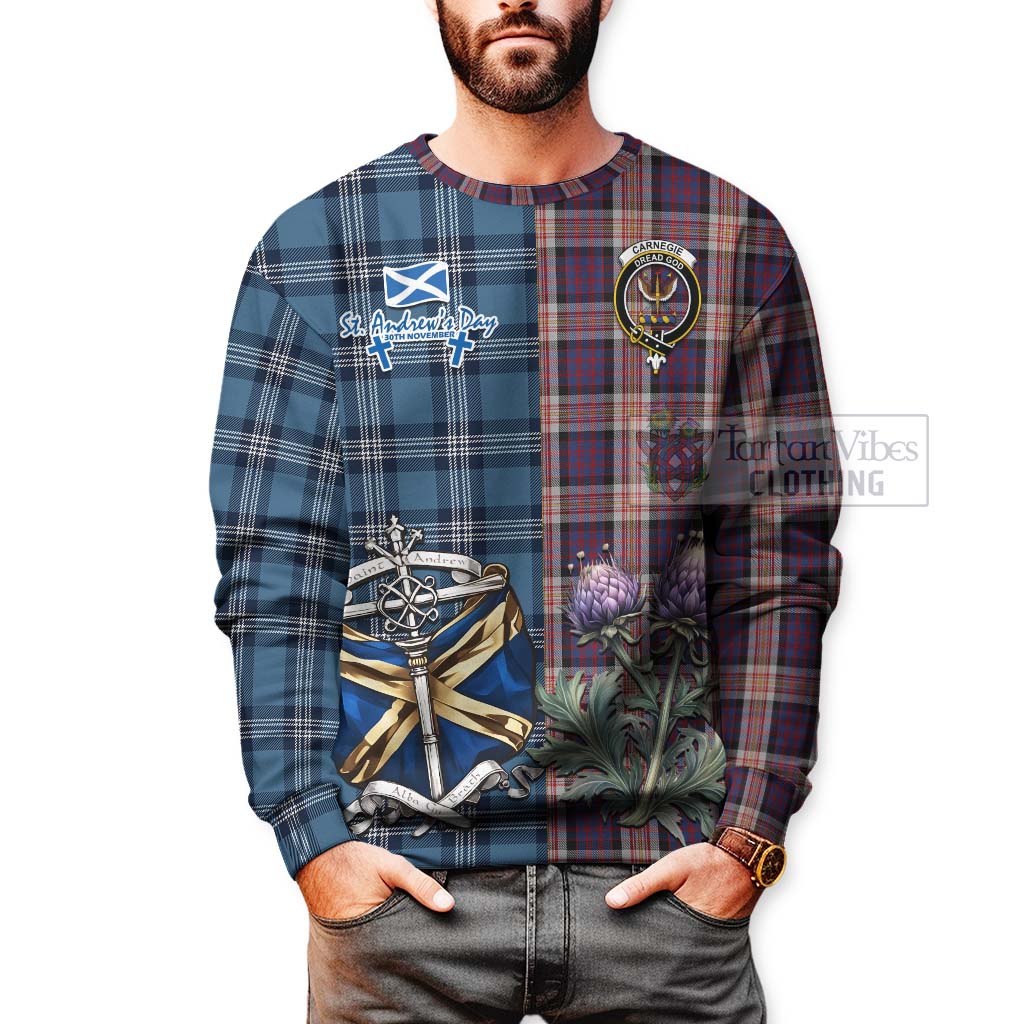 Carnegie Tartan Sweatshirt Happy St. Andrew's Day Half Tartan Style - Tartan Vibes Clothing