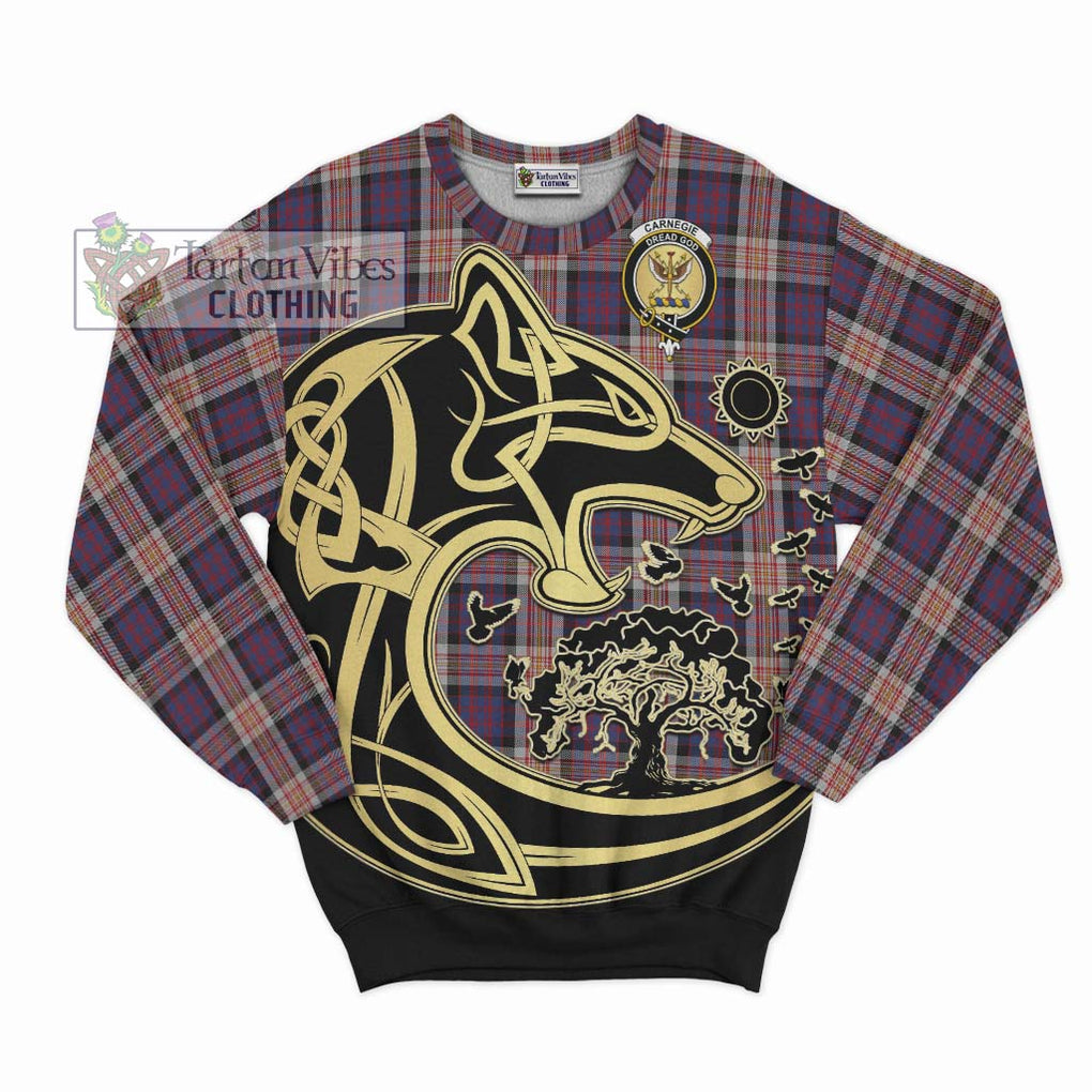 Carnegie Tartan Sweatshirt with Family Crest Celtic Wolf Style - Tartan Vibes Clothing