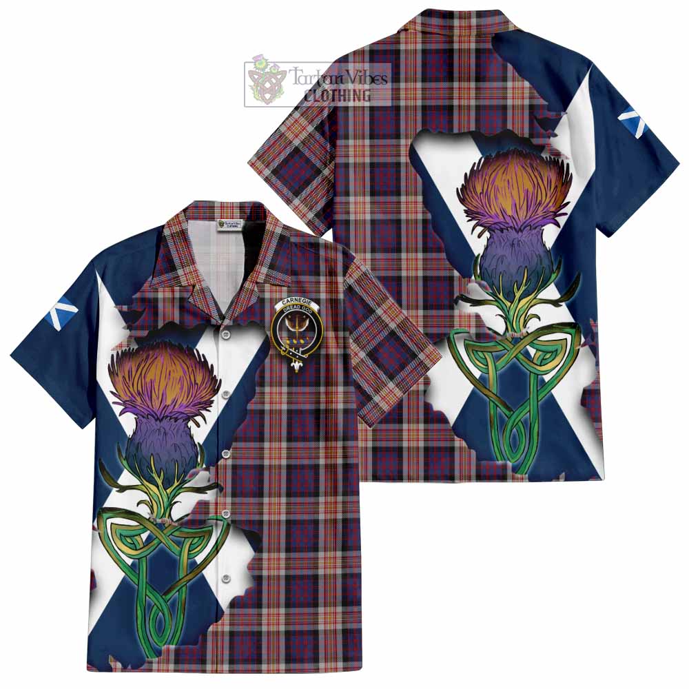 Tartan Vibes Clothing Carnegie Tartan Family Crest Short Sleeve Button Shirt Scottish Thistle Celtic Inspired