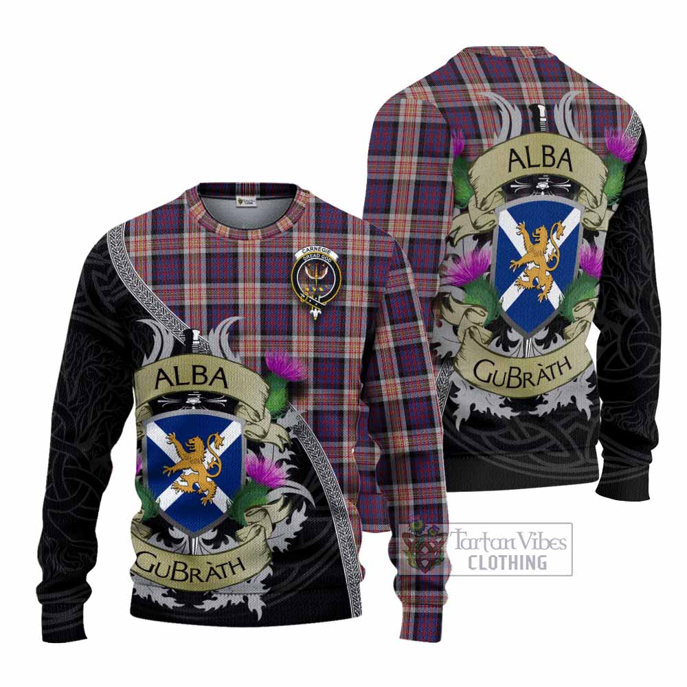 Carnegie Tartan Family Crest Knitted Sweater Lion Rampant Royal Thistle Shield Celtic Inspired - Tartan Vibes Clothing
