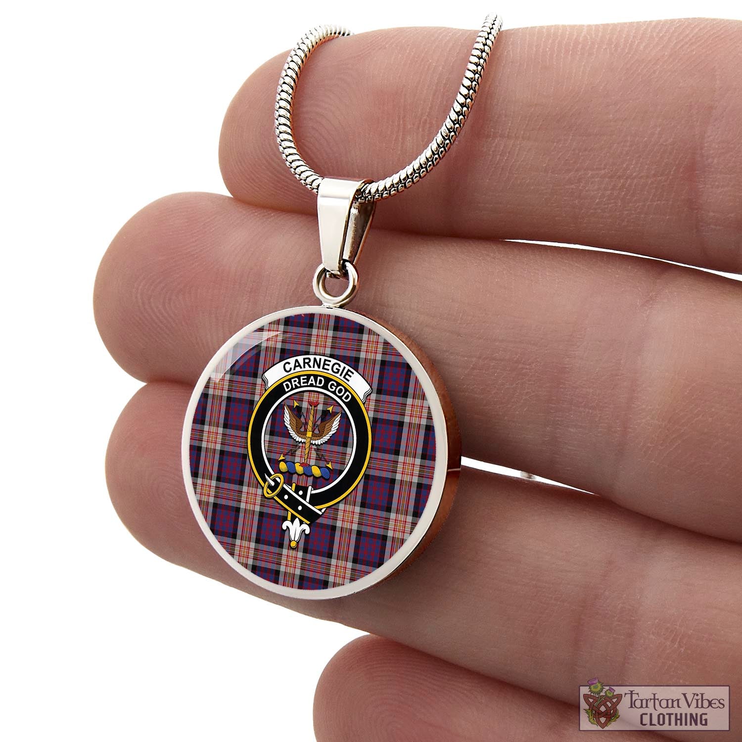 Carnegie Tartan Circle Necklace with Family Crest - Tartan Vibes Clothing