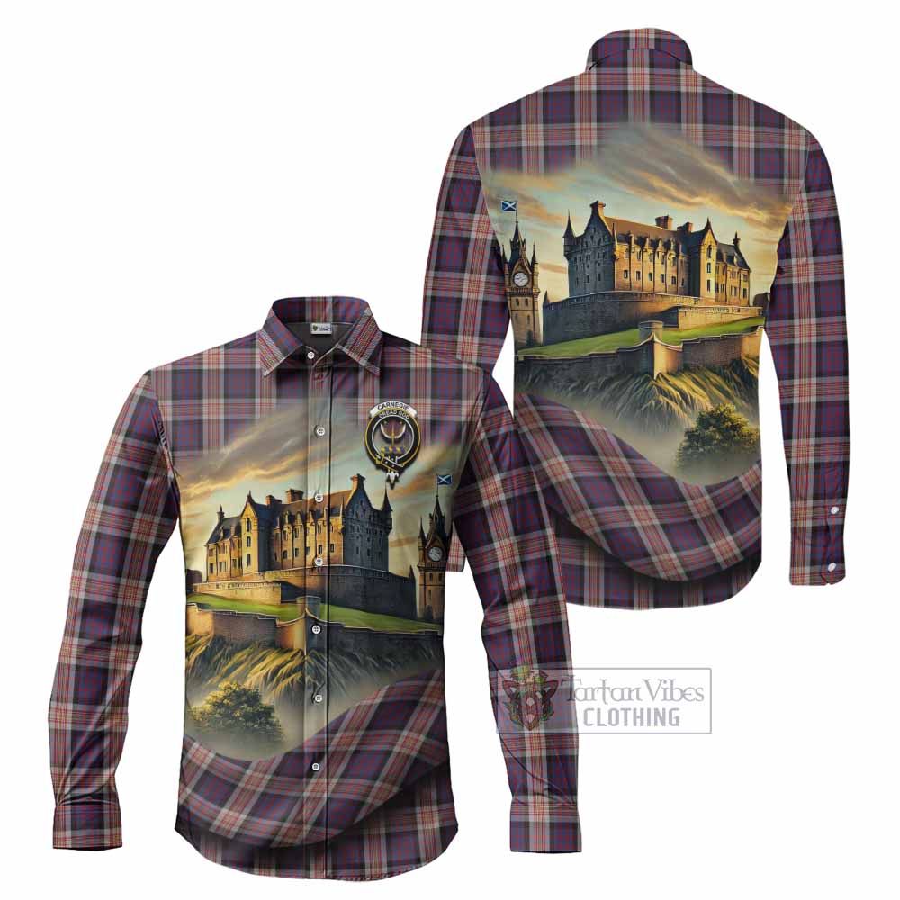 Tartan Vibes Clothing Carnegie Tartan Family Crest Long Sleeve Button Shirt with Scottish Ancient Castle Style