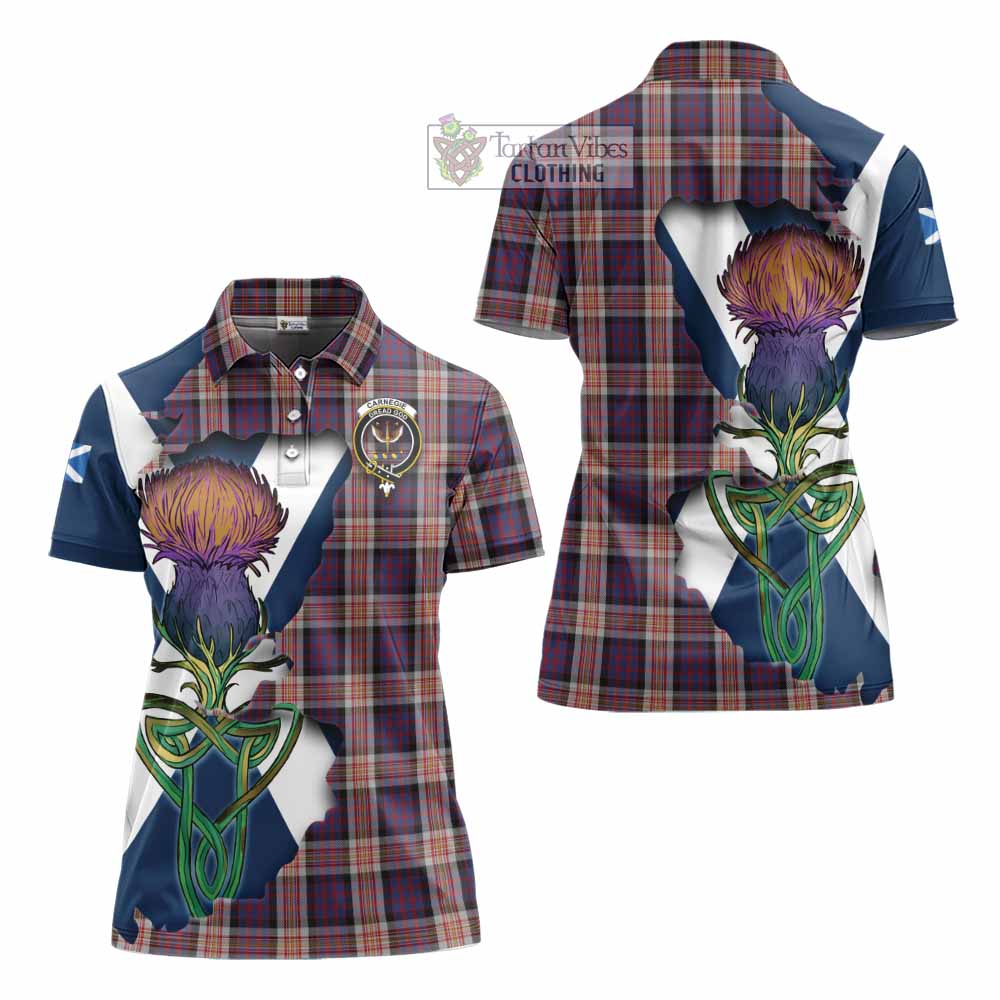 Tartan Vibes Clothing Carnegie Tartan Family Crest Women's Polo Shirt Scottish Thistle Celtic Inspired