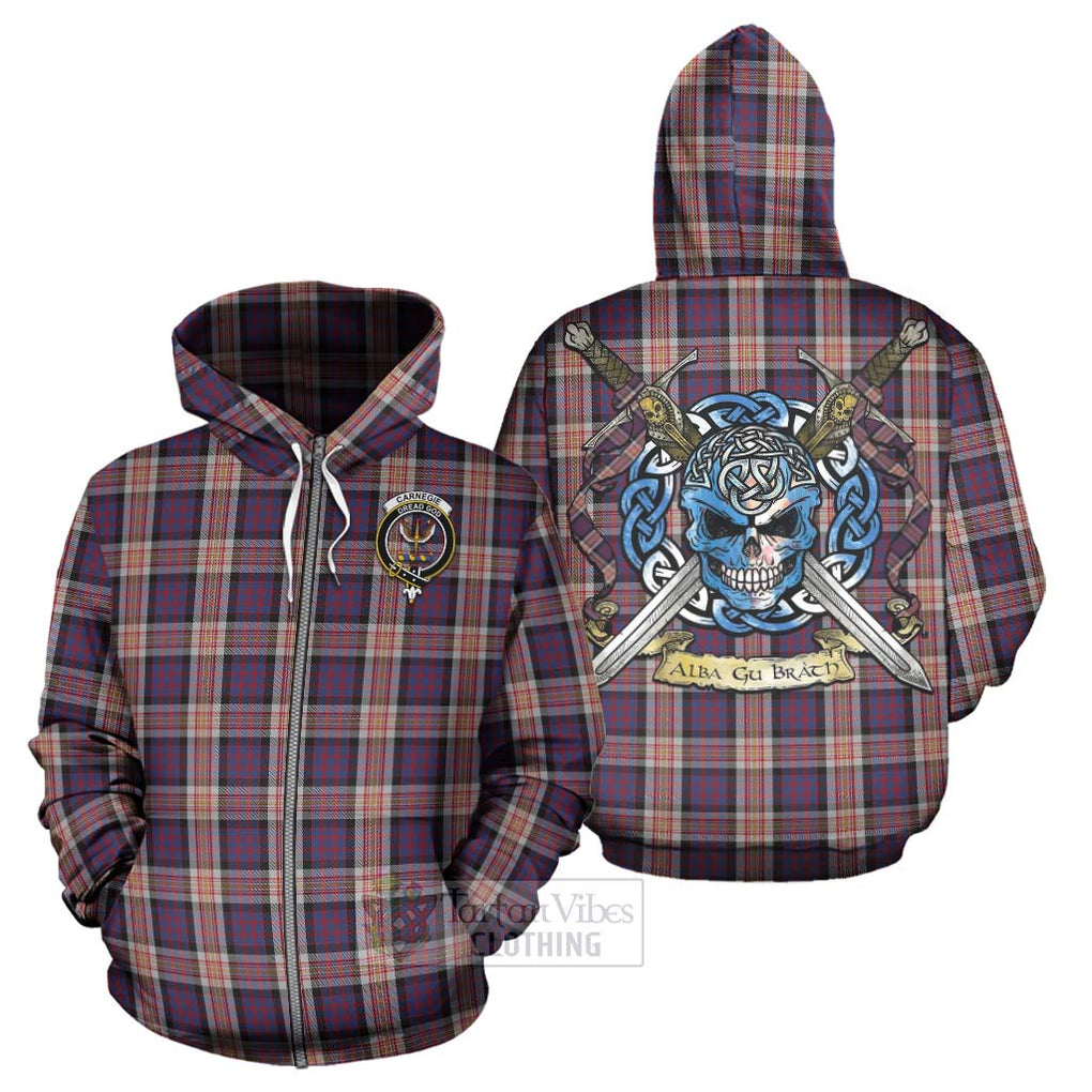 Carnegie Tartan Hoodie with Family Crest Celtic Skull Style - Tartan Vibes Clothing
