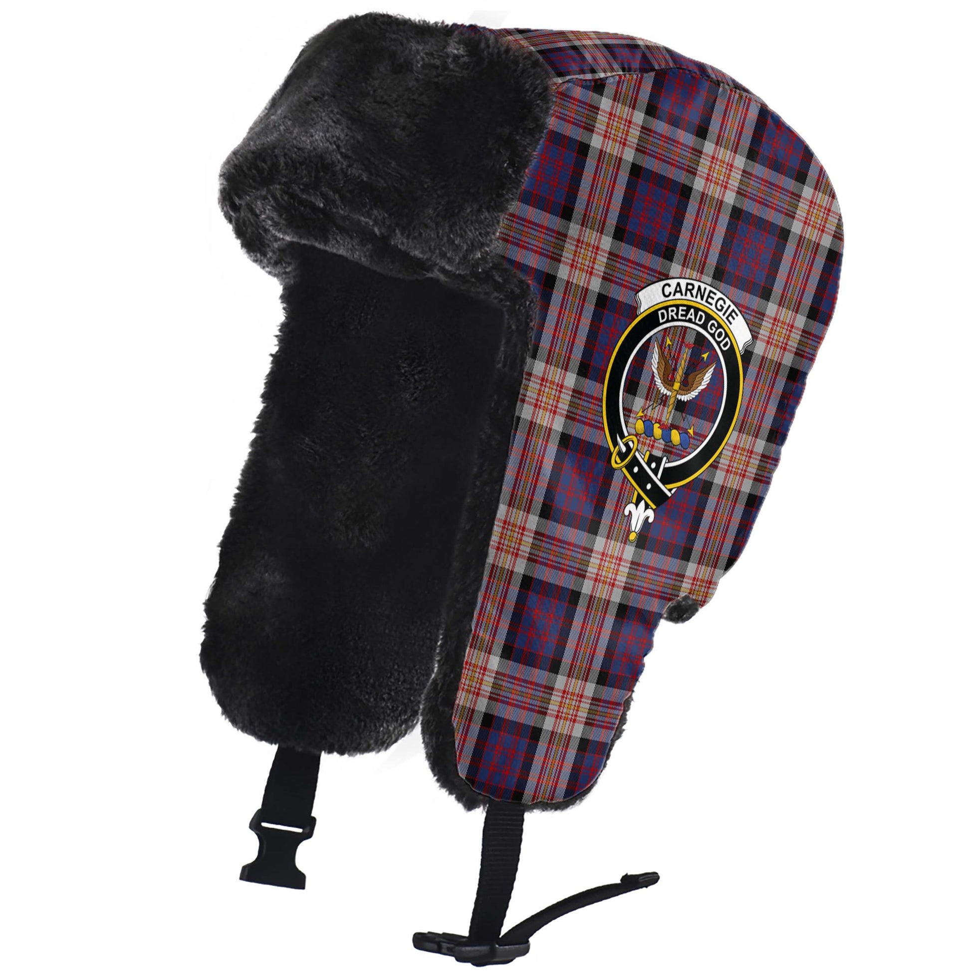 Carnegie Tartan Winter Trapper Hat with Family Crest - Tartan Vibes Clothing