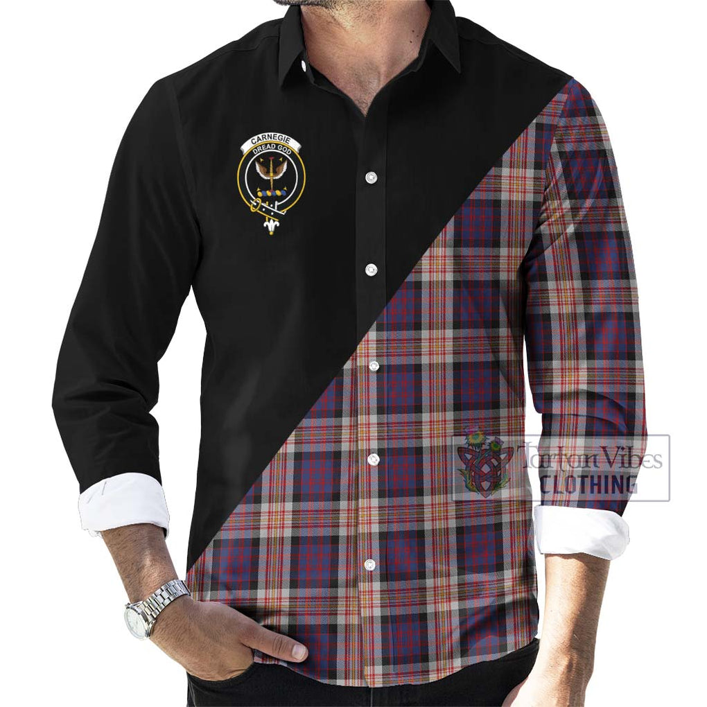 Carnegie Tartan Long Sleeve Button Shirt with Family Crest and Military Logo Style - Tartanvibesclothing Shop