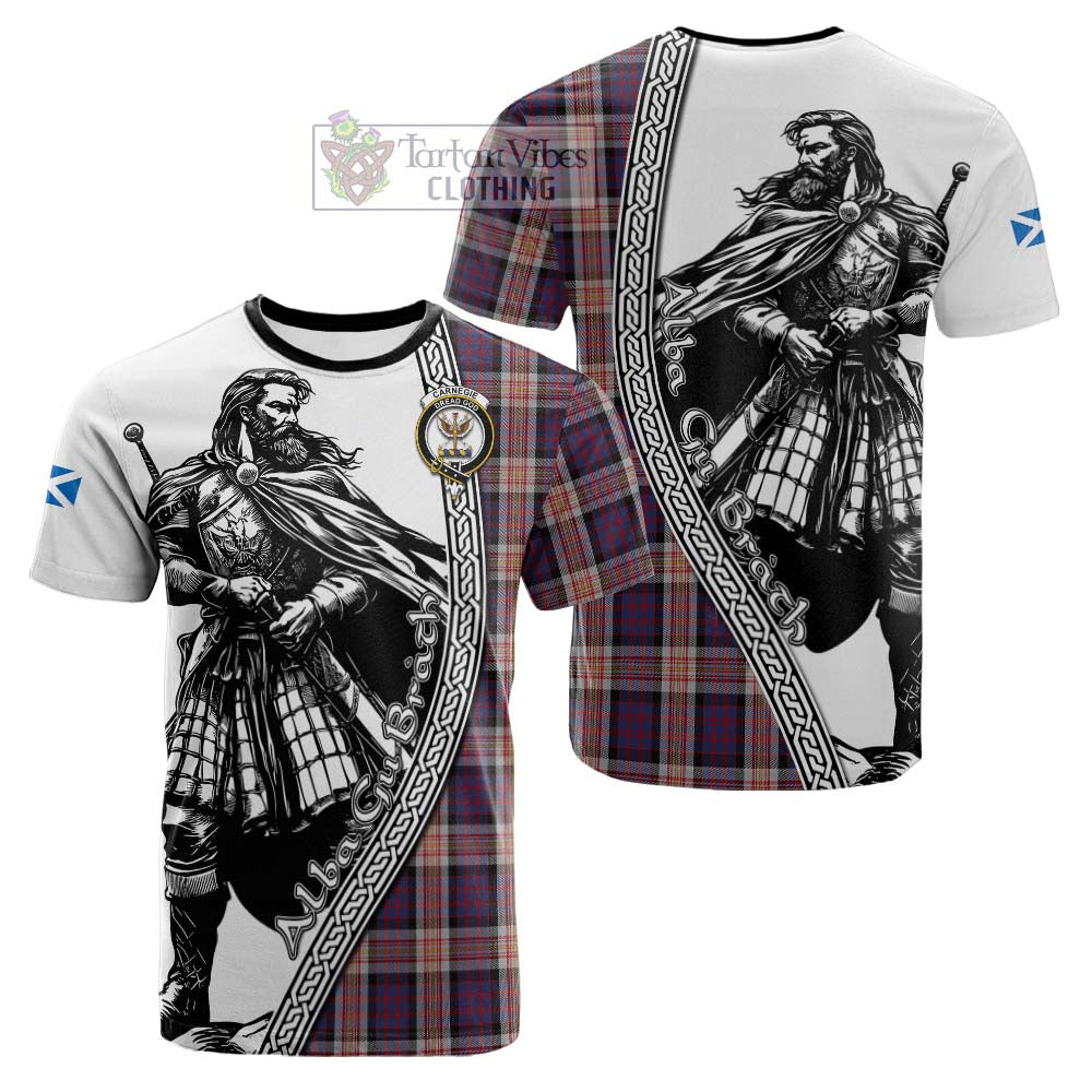 Carnegie Tartan Clan Crest Cotton T-shirt with Highlander Warrior Celtic Style - Tartan Vibes Clothing