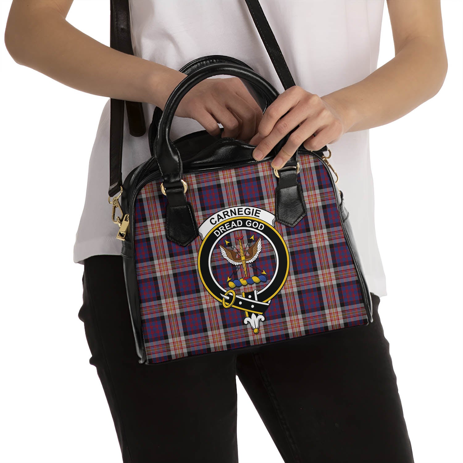 Carnegie Tartan Shoulder Handbags with Family Crest - Tartan Vibes Clothing