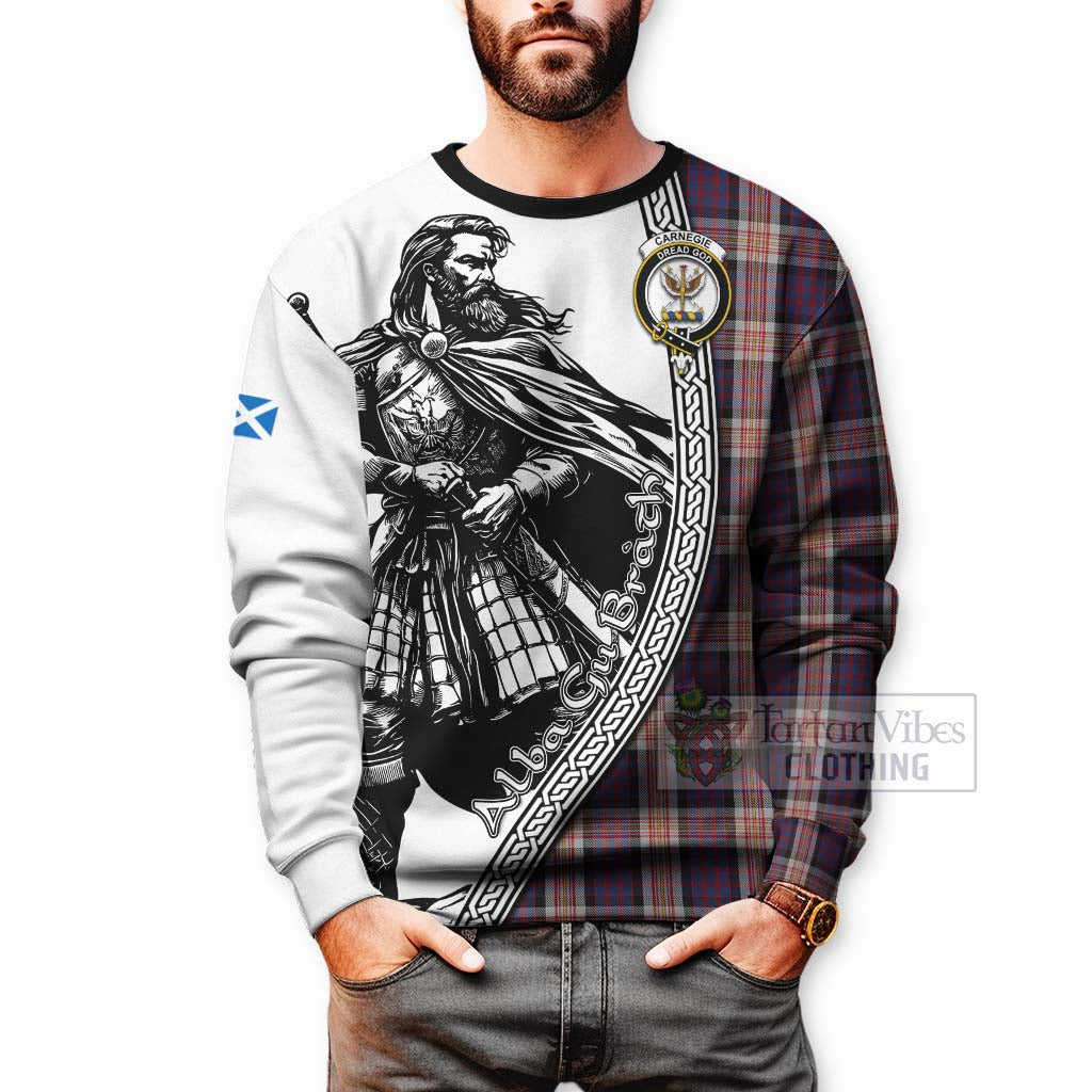 Carnegie Tartan Clan Crest Sweatshirt with Highlander Warrior Celtic Style - Tartan Vibes Clothing