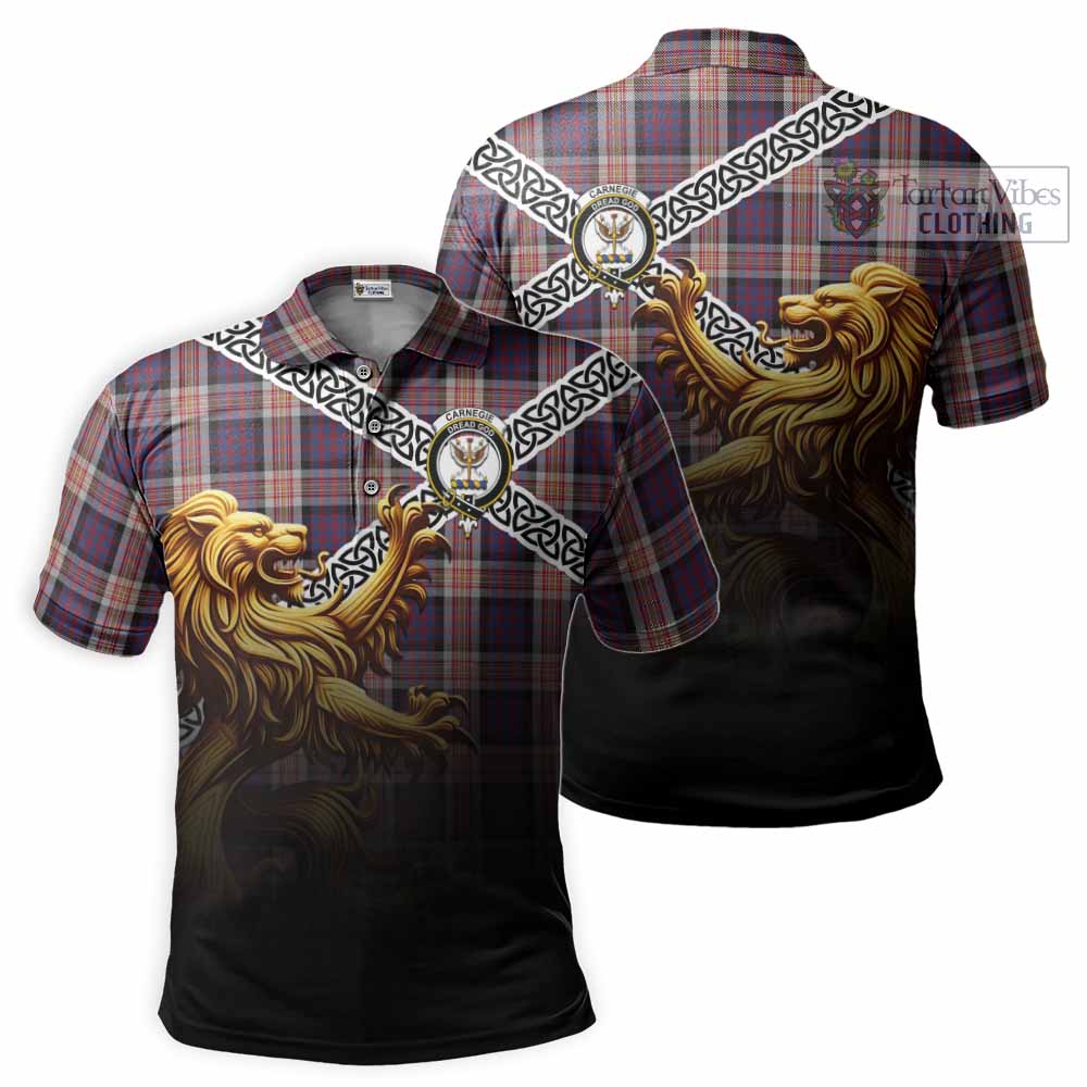 Carnegie Crest Tartan Polo Shirt with Golden Lion Emblem Celtic Style - Tartan Vibes Clothing