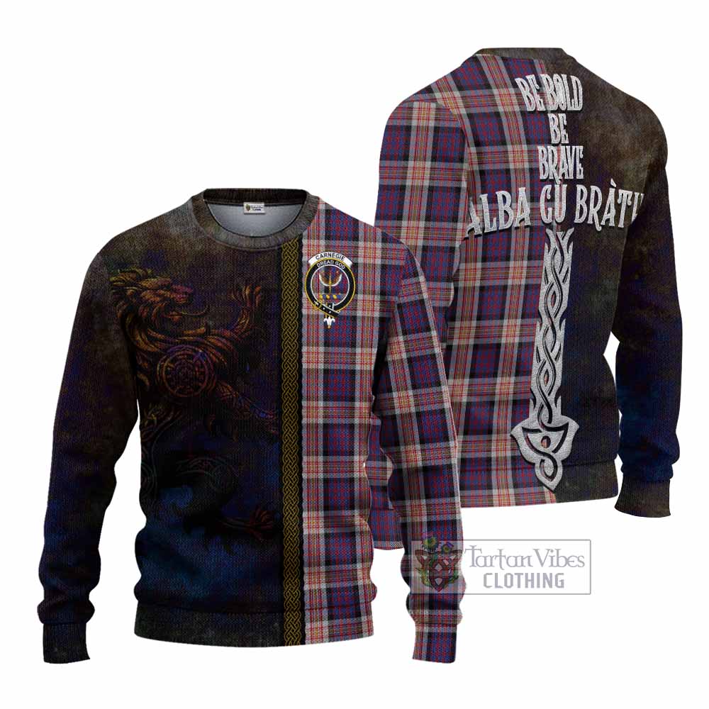 Carnegie Tartan Family Crest Knitted Sweater Alba Gu Brath Be Brave Lion Ancient Style - Tartan Vibes Clothing