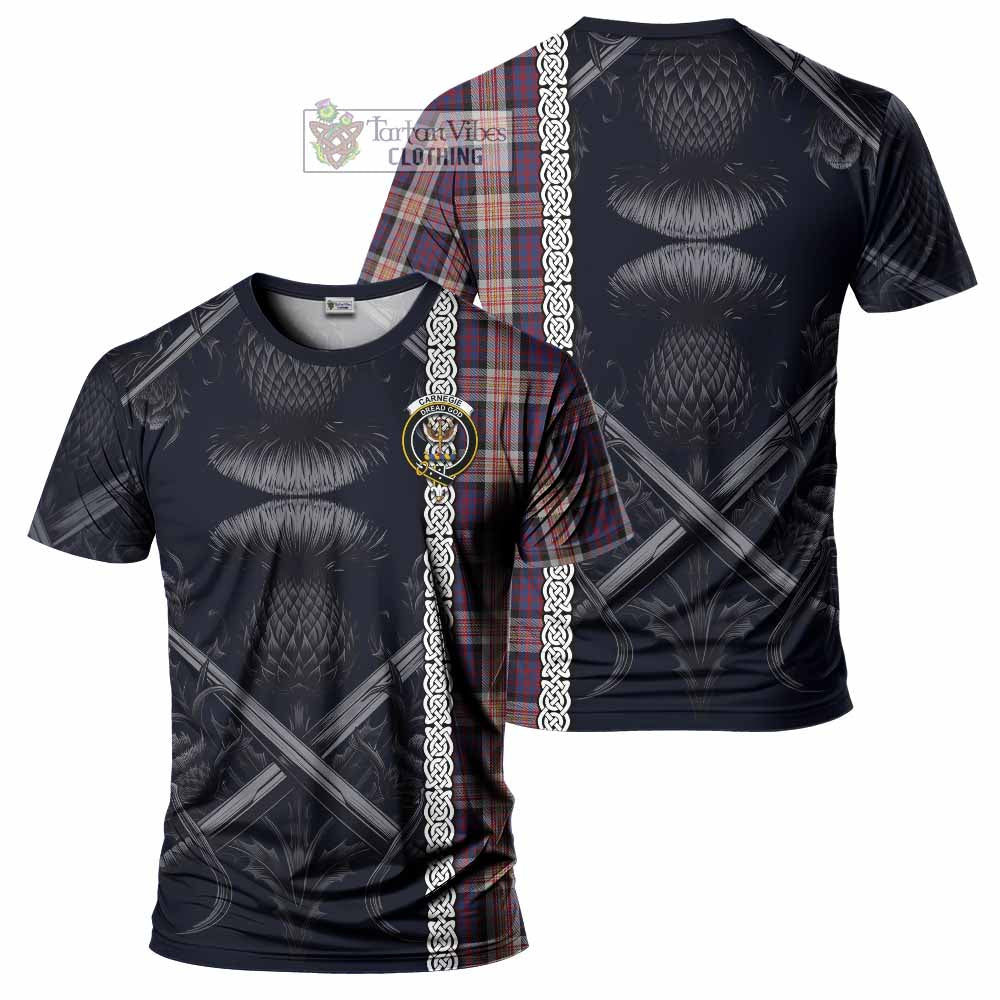 Carnegie Tartan T-Shirt with Family Crest Cross Sword Thistle Celtic Vibes - Tartan Vibes Clothing