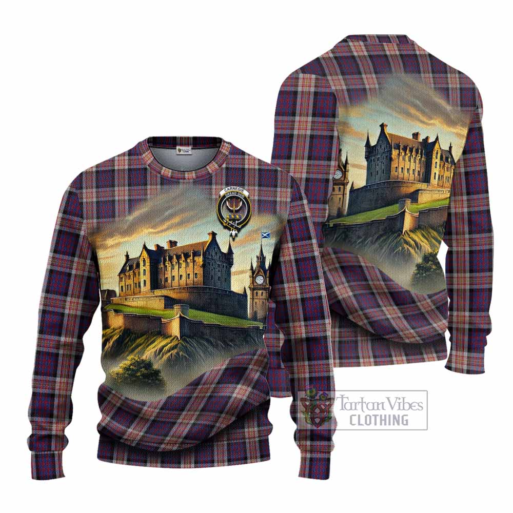 Carnegie Tartan Family Crest Knitted Sweater with Scottish Ancient Castle Style - Tartan Vibes Clothing