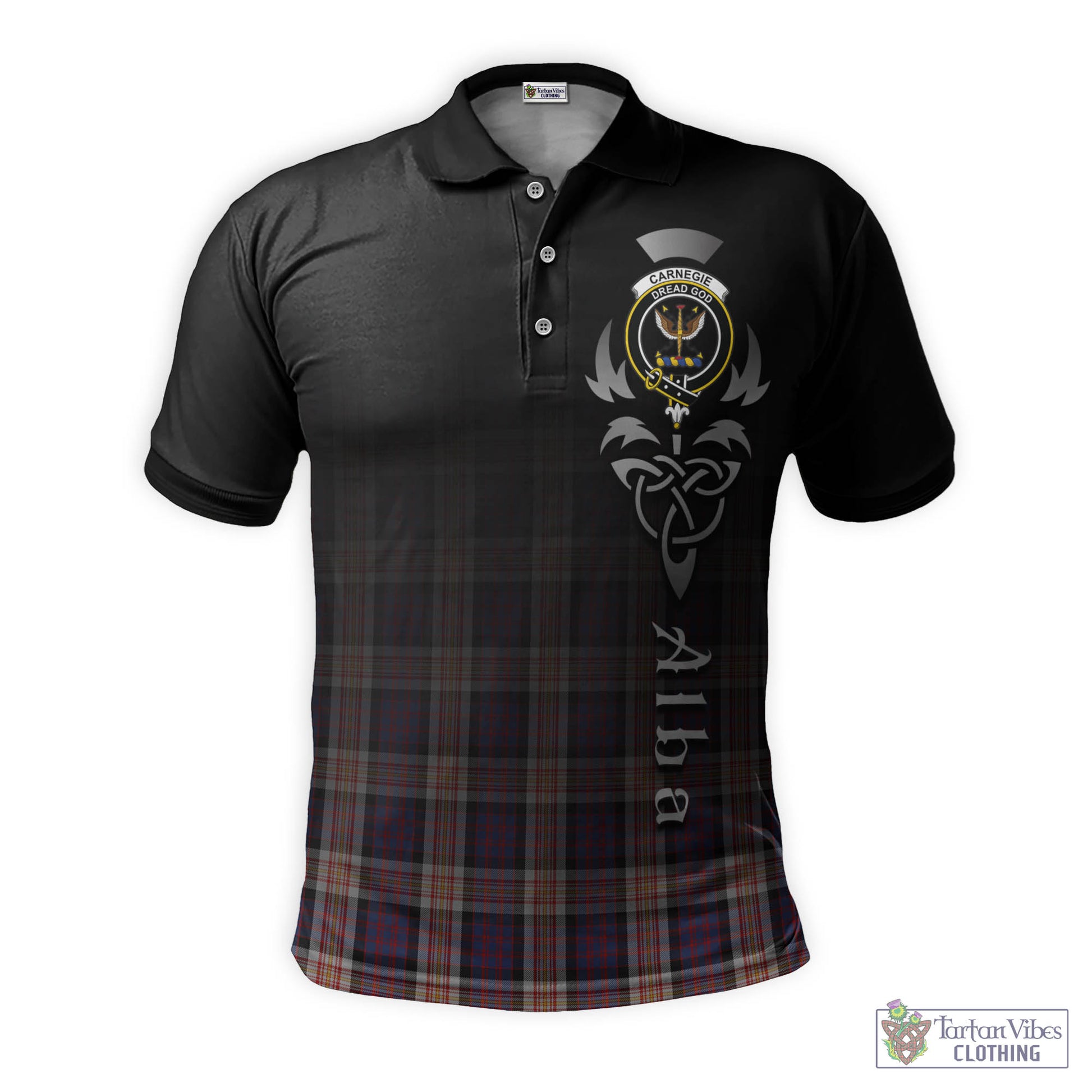 Tartan Vibes Clothing Carnegie Tartan Polo Shirt Featuring Alba Gu Brath Family Crest Celtic Inspired