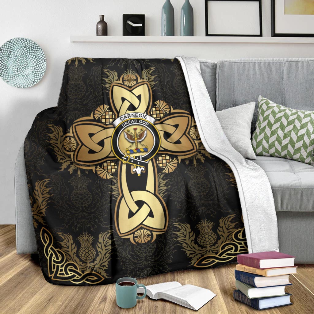 Carnegie Clan Blanket Gold Thistle Celtic Style - Tartanvibesclothing