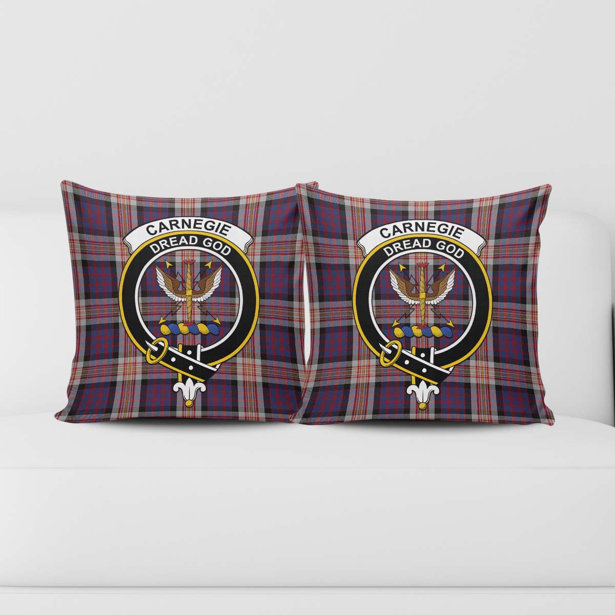 Carnegie Tartan Pillow Cover with Family Crest - Tartan Vibes Clothing