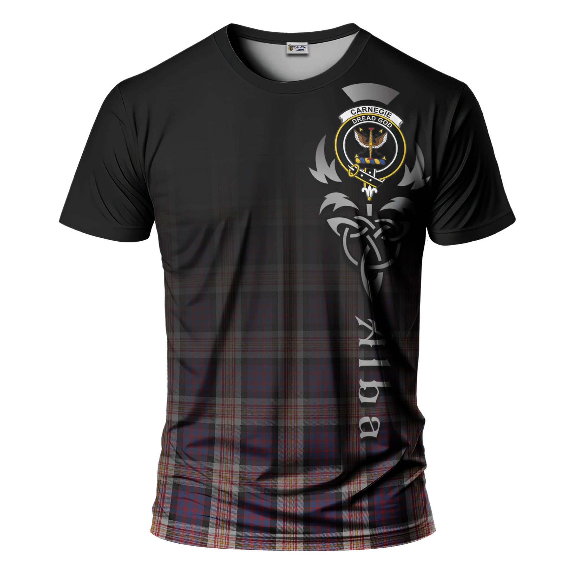 Carnegie Tartan T-Shirt Featuring Alba Gu Brath Family Crest Celtic Inspired - Tartan Vibes Clothing
