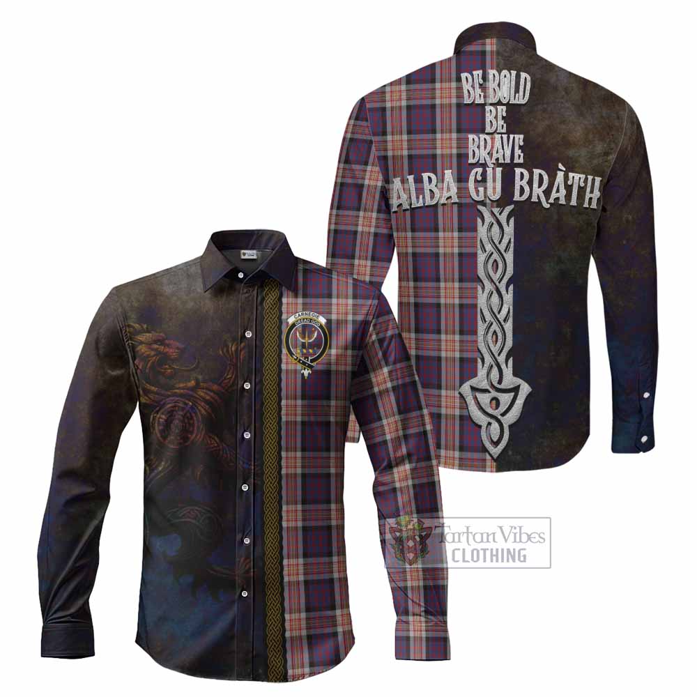 Carnegie Tartan Family Crest Long Sleeve Button Shirt Alba Gu Brath Be Brave Lion Ancient Style - Tartan Vibes Clothing