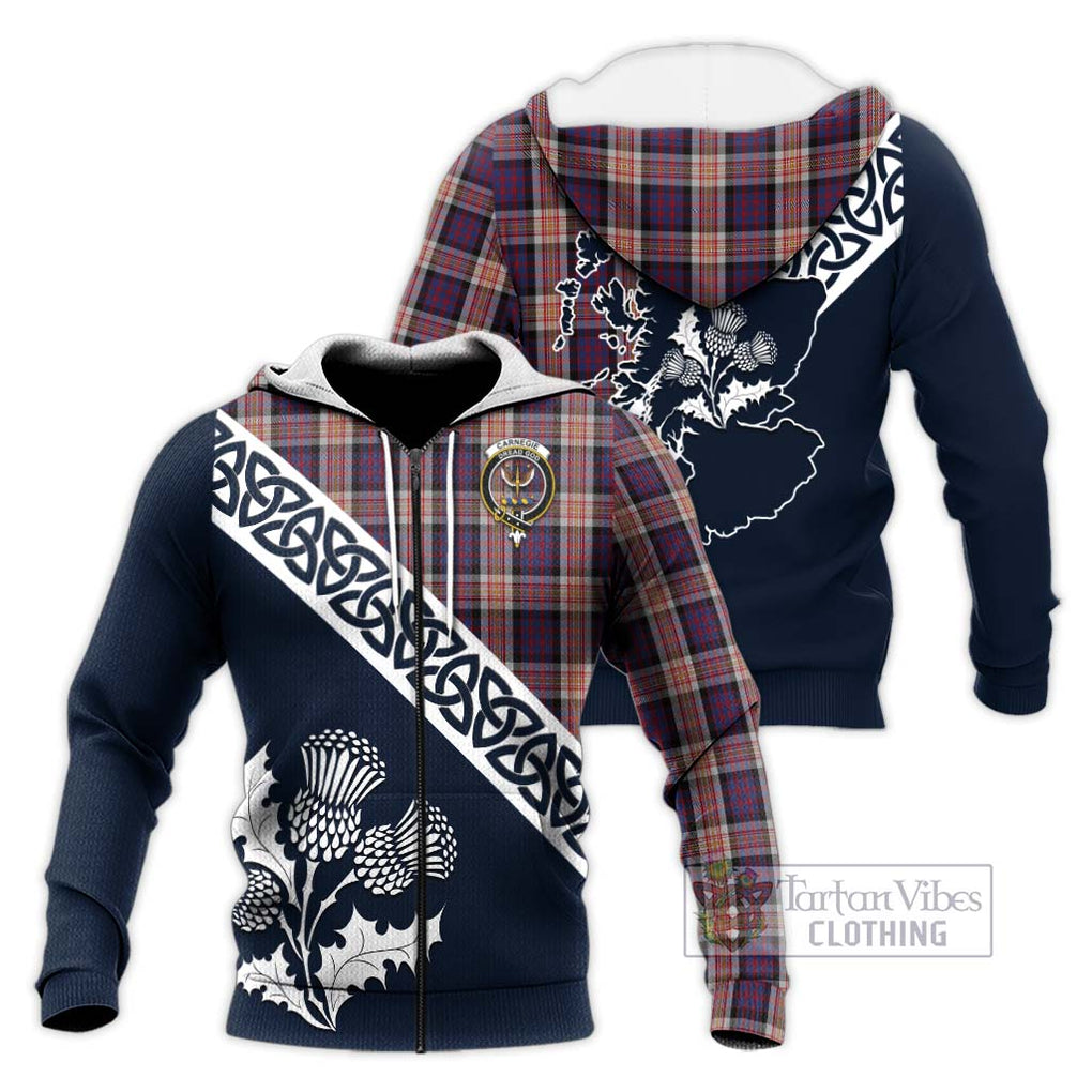 Carnegie Tartan Knitted Hoodie Featuring Thistle and Scotland Map Unisex Knitted Zip Hoodie - Tartan Vibes Clothing