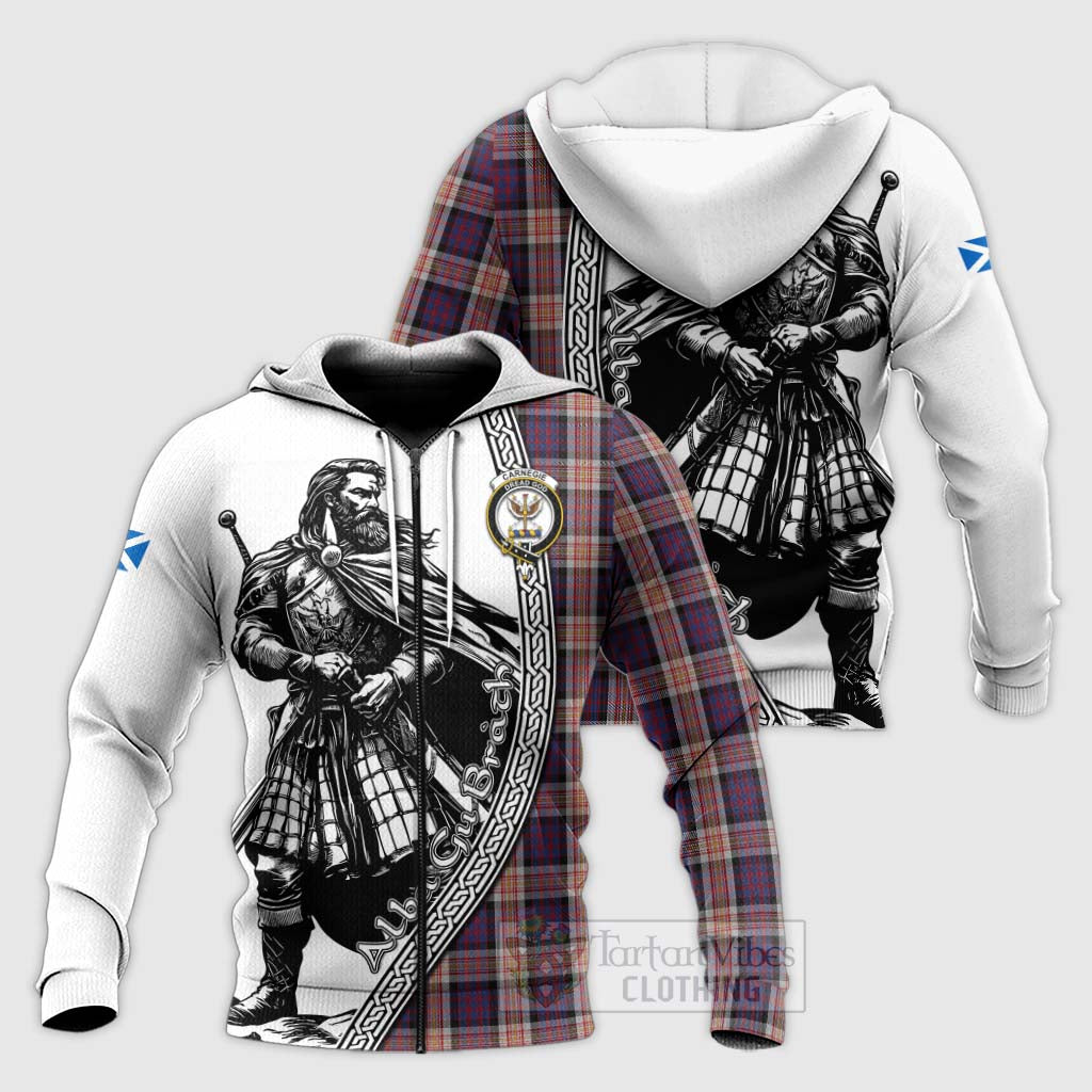 Carnegie Tartan Clan Crest Knitted Hoodie with Highlander Warrior Celtic Style Unisex Knitted Zip Hoodie - Tartan Vibes Clothing