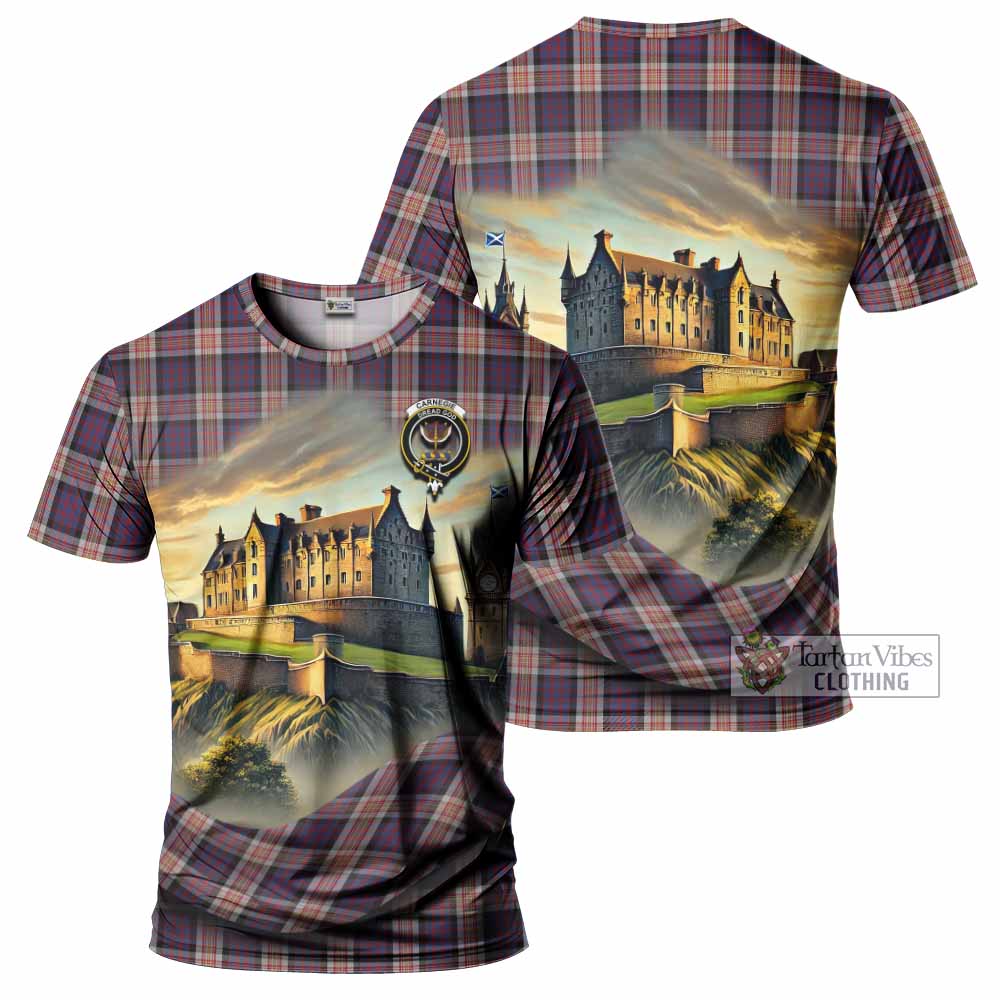 Carnegie Tartan Family Crest T-Shirt with Scottish Ancient Castle Style - Tartan Vibes Clothing