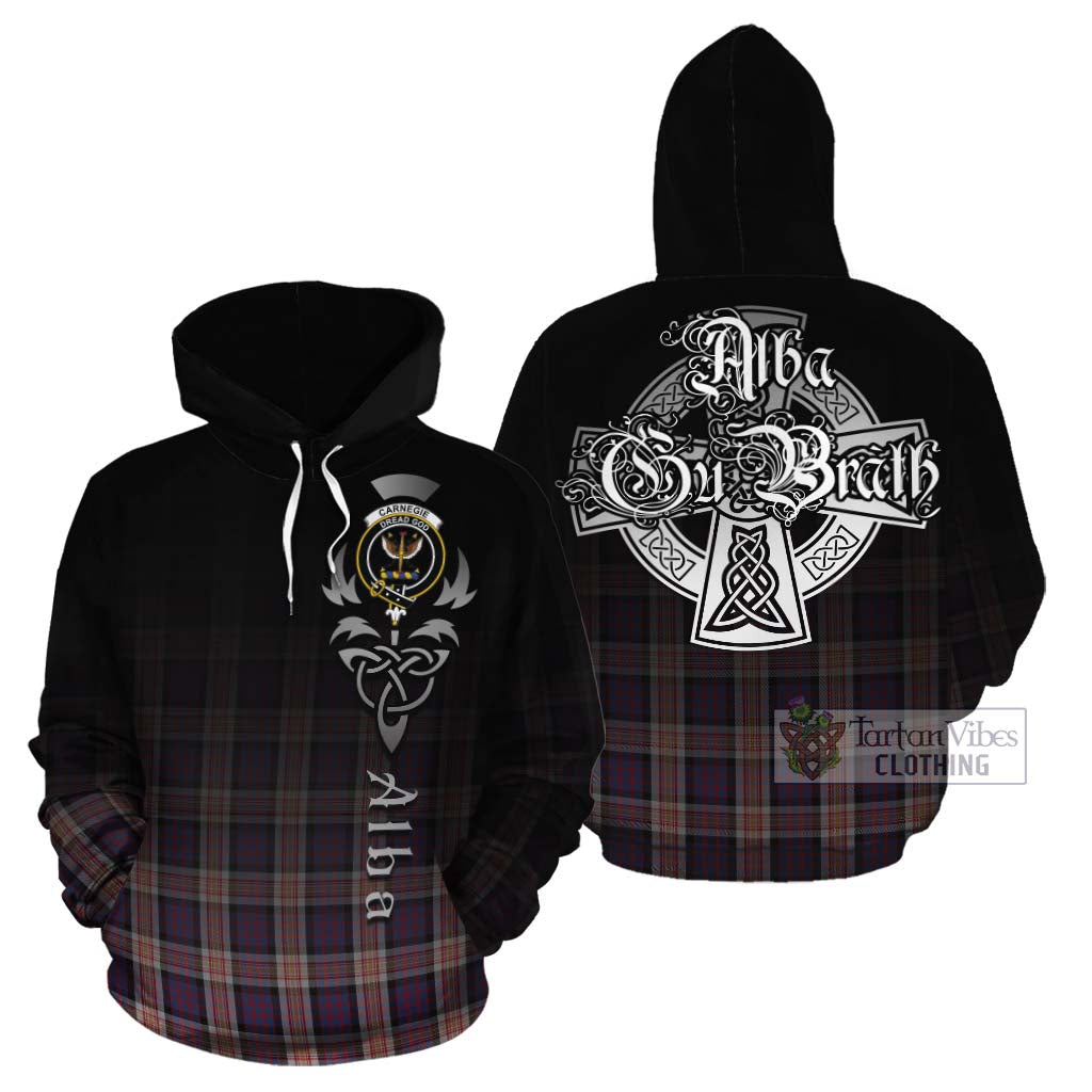 Tartan Vibes Clothing Carnegie Tartan Cotton Hoodie Featuring Alba Gu Brath Family Crest Celtic Inspired