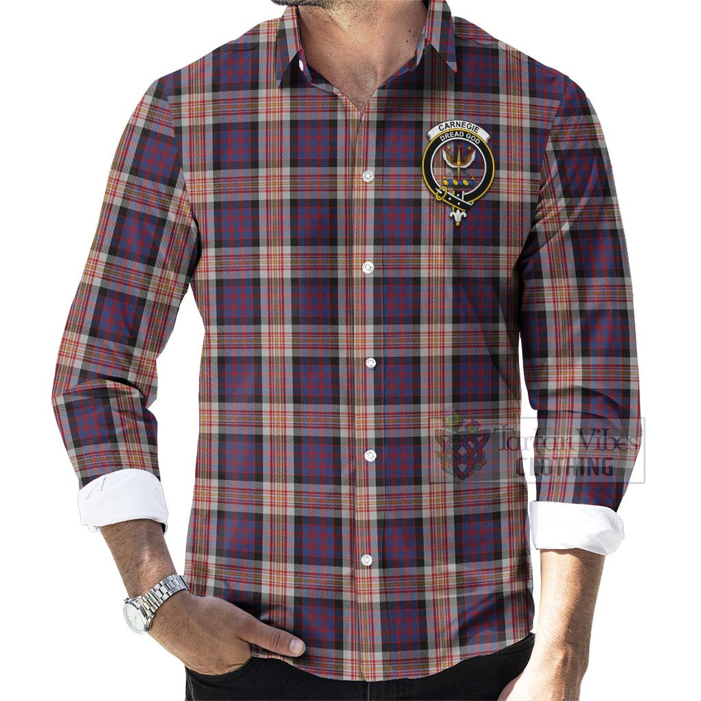 Carnegie Tartan Long Sleeve Button Shirt with Family Crest Celtic Skull Style - Tartan Vibes Clothing