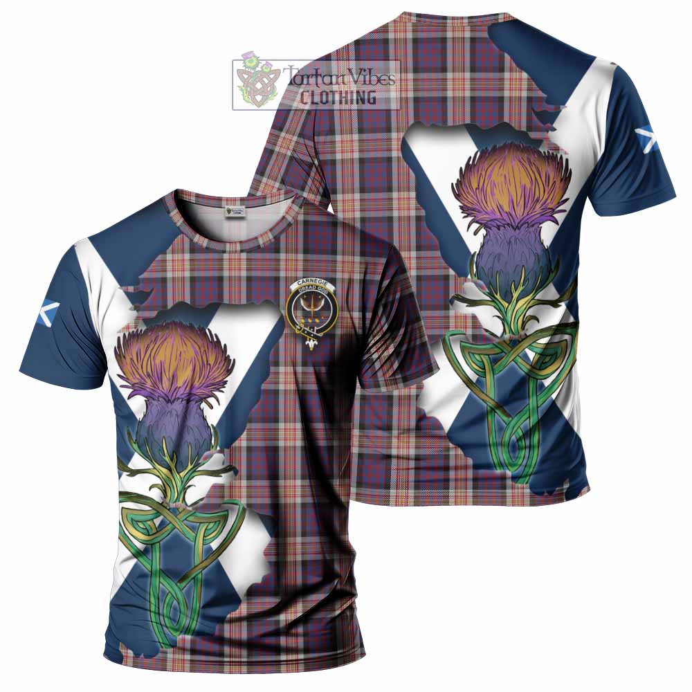 Tartan Vibes Clothing Carnegie Tartan Family Crest T-Shirt Scottish Thistle Celtic Inspired