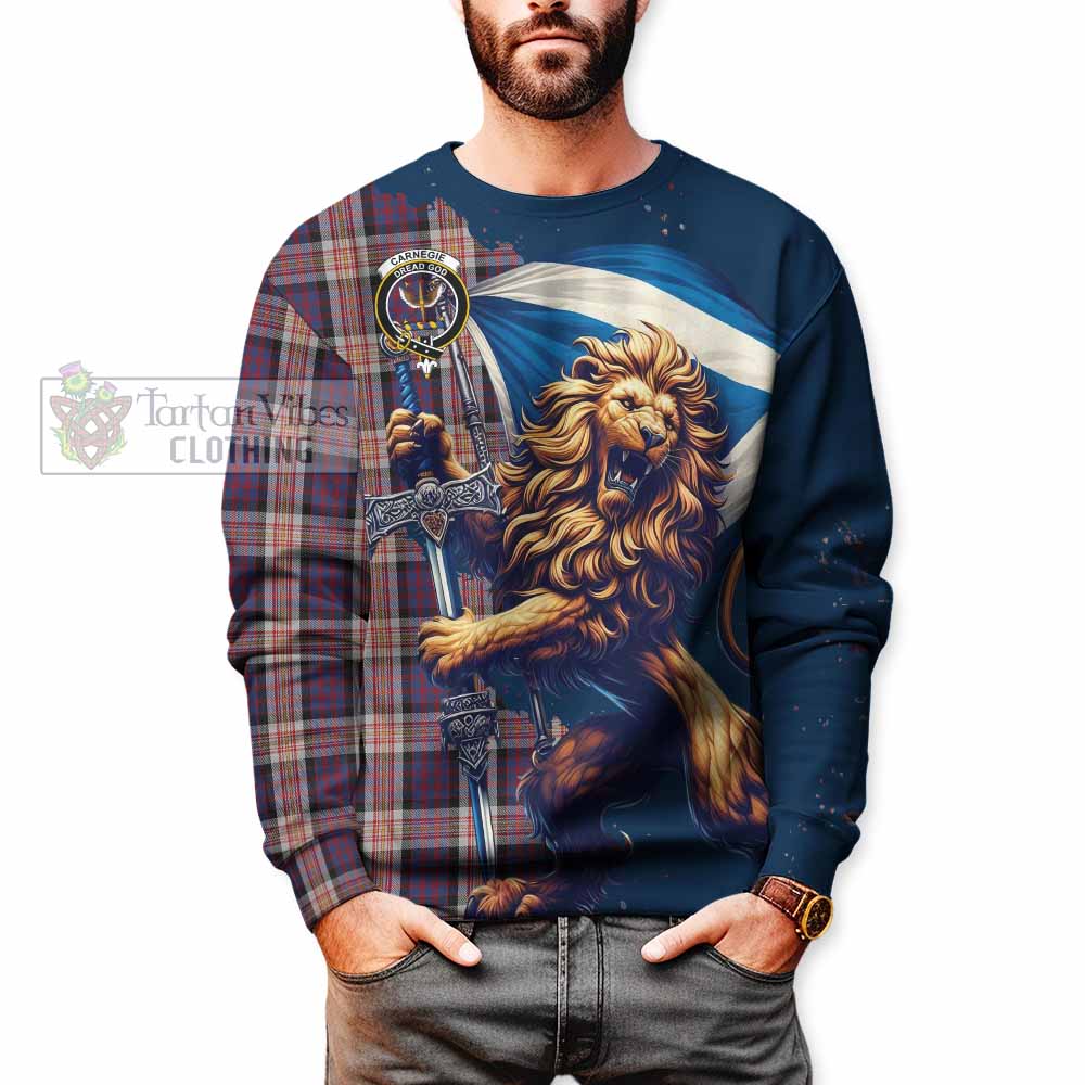 Carnegie Tartan Family Crest Sweatshirt with Scottish Majestic Lion - Tartan Vibes Clothing