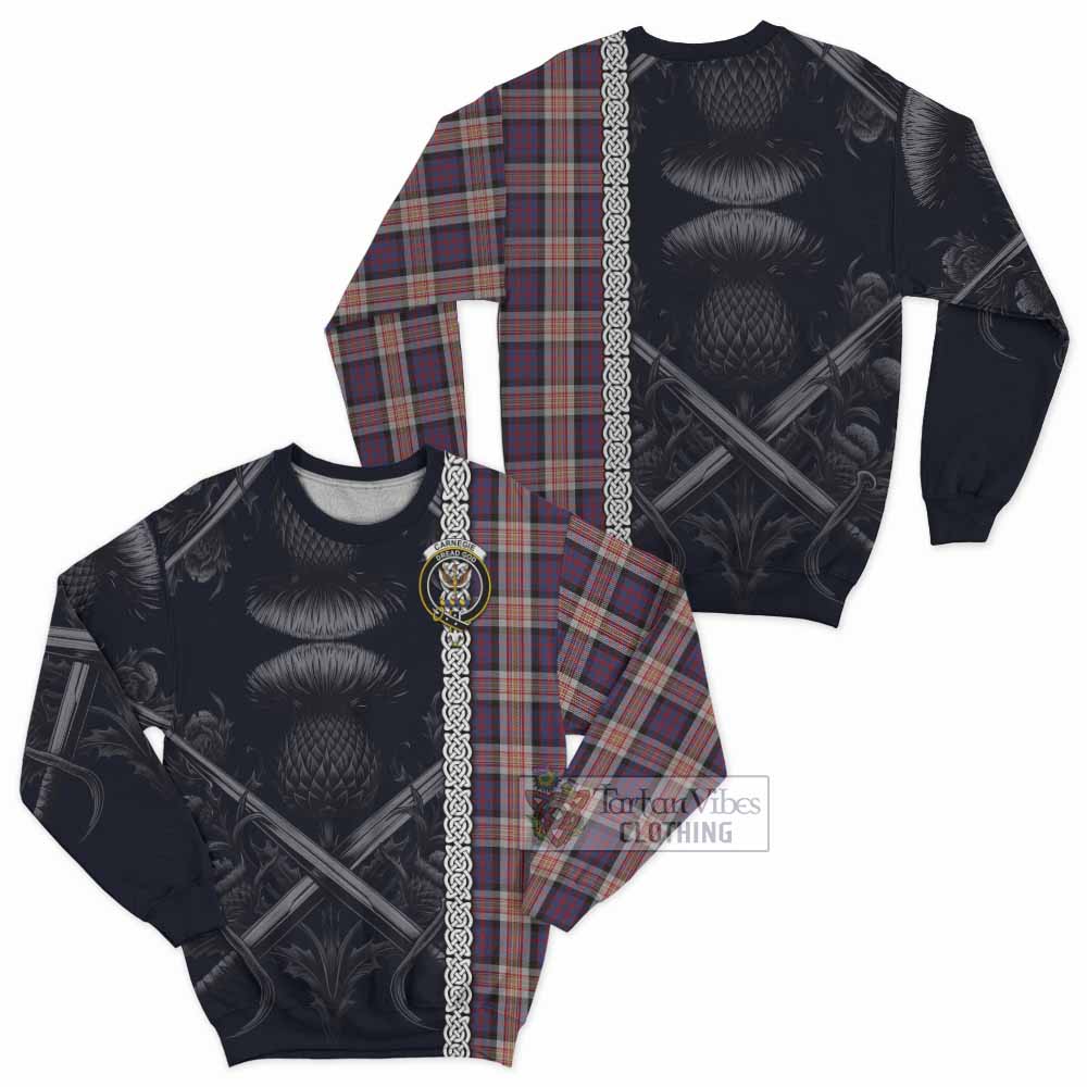 Carnegie Tartan Sweatshirt with Family Crest Cross Sword Thistle Celtic Vibes - Tartan Vibes Clothing