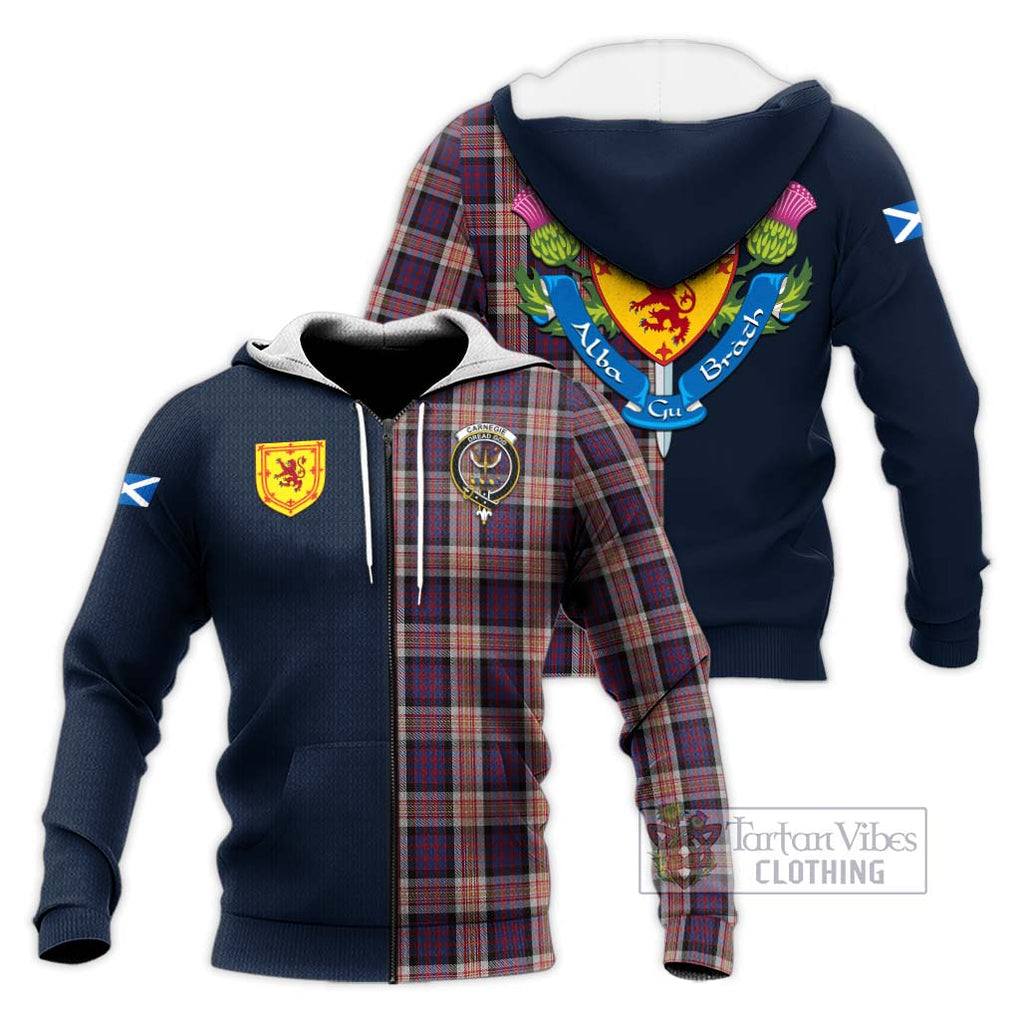 Carnegie Tartan Knitted Hoodie Alba with Scottish Lion Royal Arm Half Style Unisex Knitted Zip Hoodie - Tartan Vibes Clothing