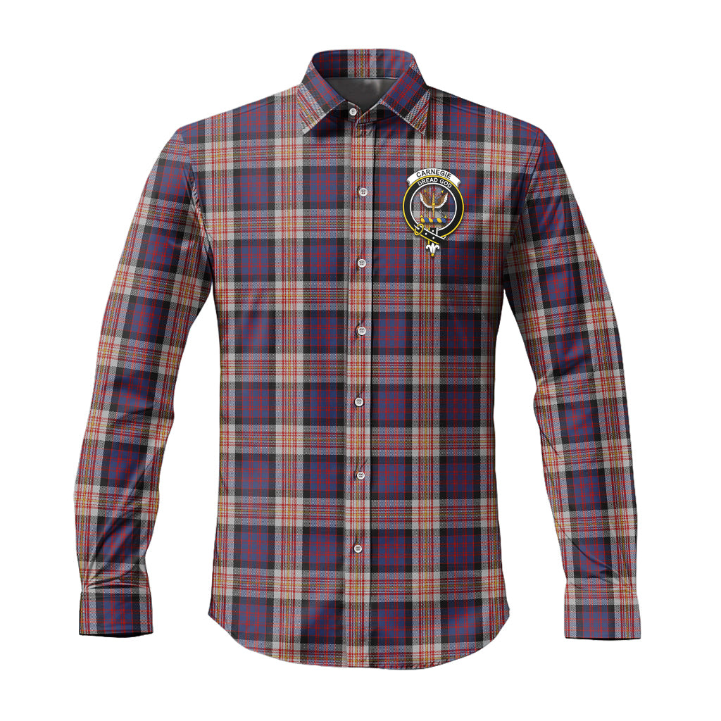 Carnegie Tartan Long Sleeve Button Up Shirt with Family Crest Men's Shirt - Tartan Vibes Clothing