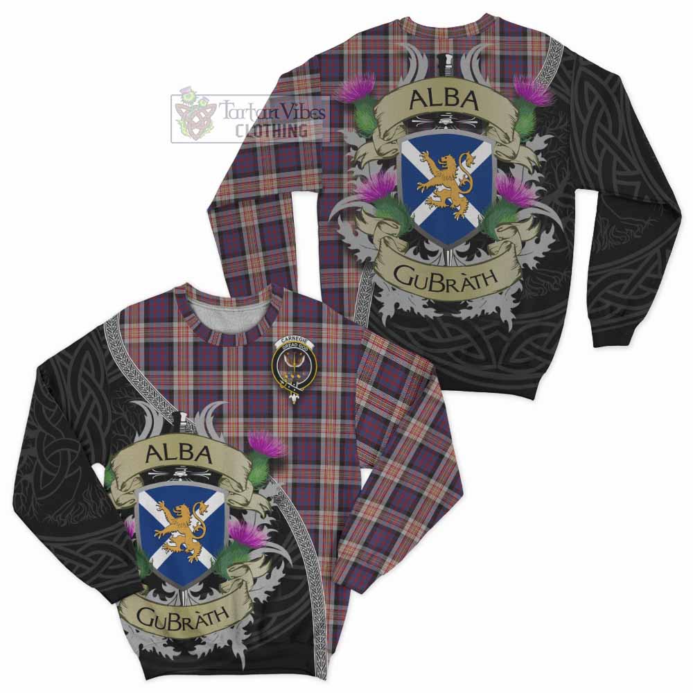 Carnegie Tartan Family Crest Sweatshirt Lion Rampant Royal Thistle Shield Celtic Inspired - Tartan Vibes Clothing