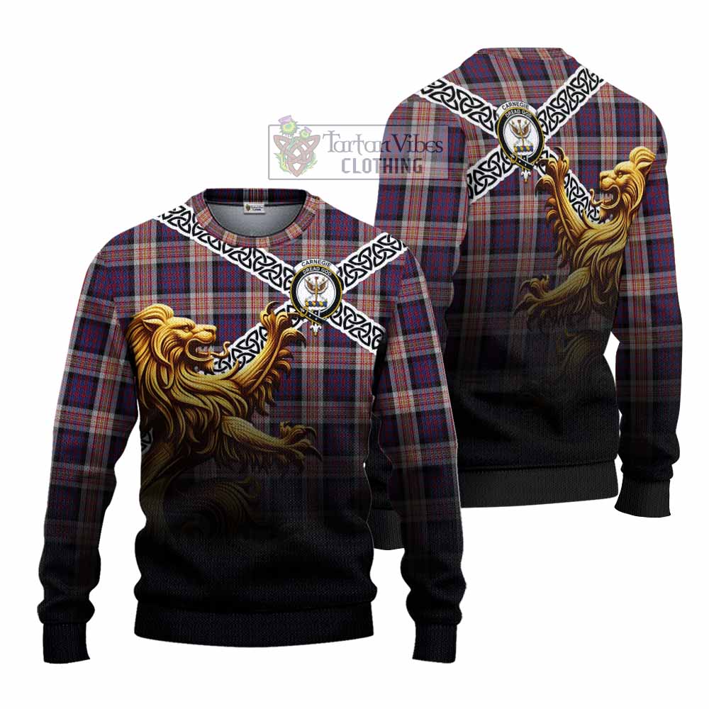 Carnegie Crest Tartan Knitted Sweater with Golden Lion Emblem Celtic Style - Tartan Vibes Clothing