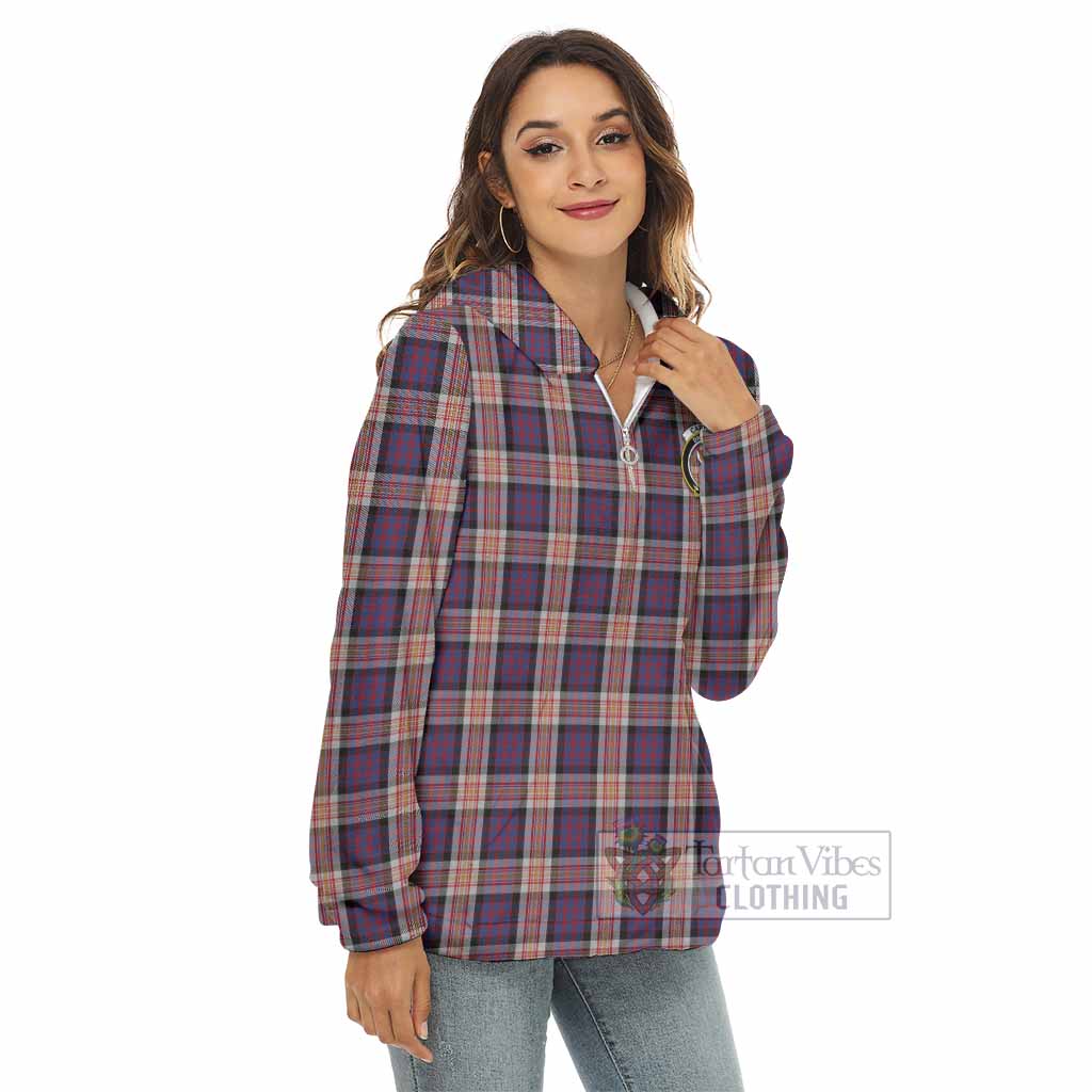 Carnegie Tartan Women's Borg Fleece Hoodie with Half Zip with Family Crest - Tartan Vibes Clothing