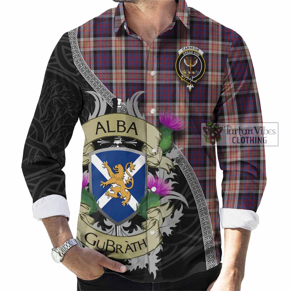 Carnegie Tartan Family Crest Long Sleeve Button Shirt Lion Rampant Royal Thistle Shield Celtic Inspired - Tartan Vibes Clothing