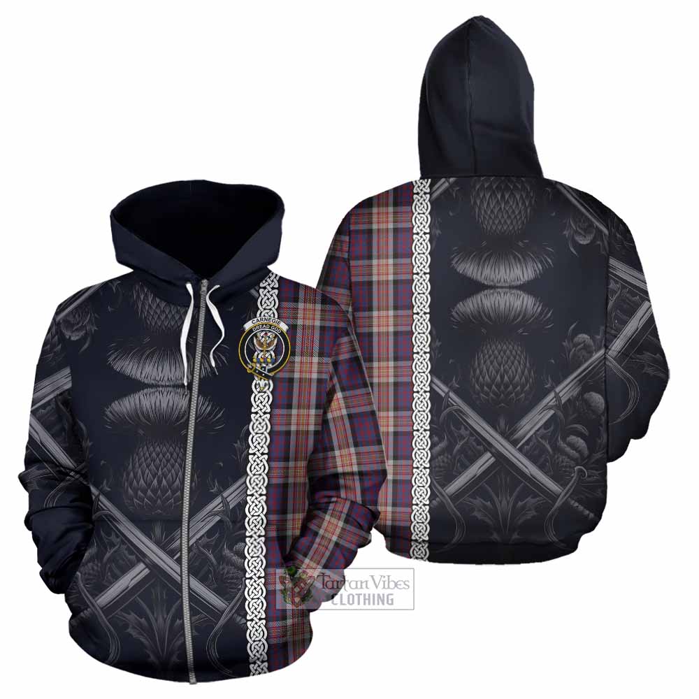 Carnegie Tartan Hoodie with Family Crest Cross Sword Thistle Celtic Vibes Zip Hoodie - Tartan Vibes Clothing