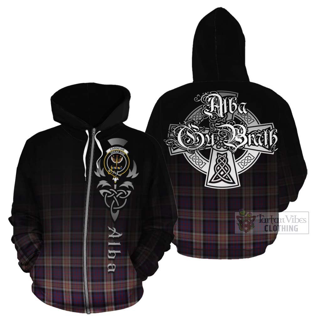 Tartan Vibes Clothing Carnegie Tartan Cotton Hoodie Featuring Alba Gu Brath Family Crest Celtic Inspired