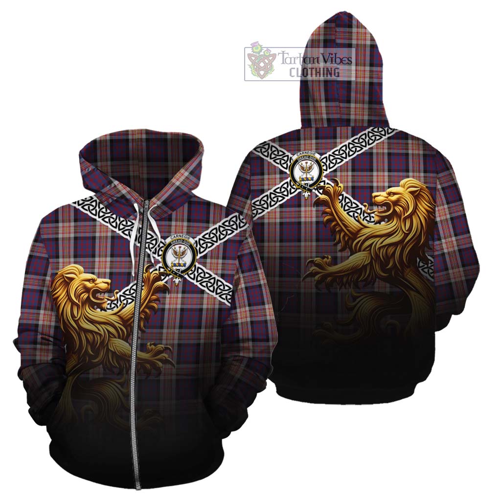 Carnegie Crest Tartan Cotton Hoodie with Golden Lion Emblem Celtic Style Zip Hoodie - Tartan Vibes Clothing