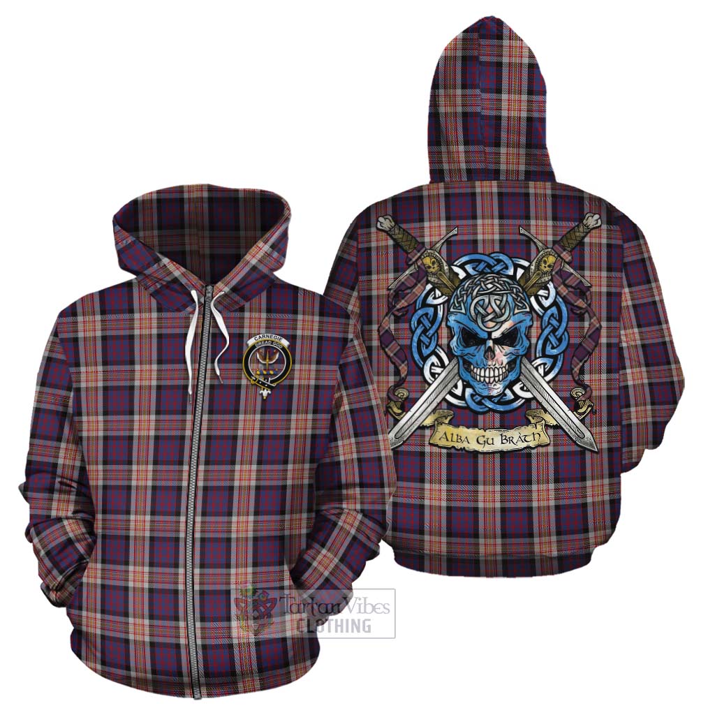 Carnegie Tartan Cotton Hoodie with Family Crest Celtic Skull Style - Tartan Vibes Clothing