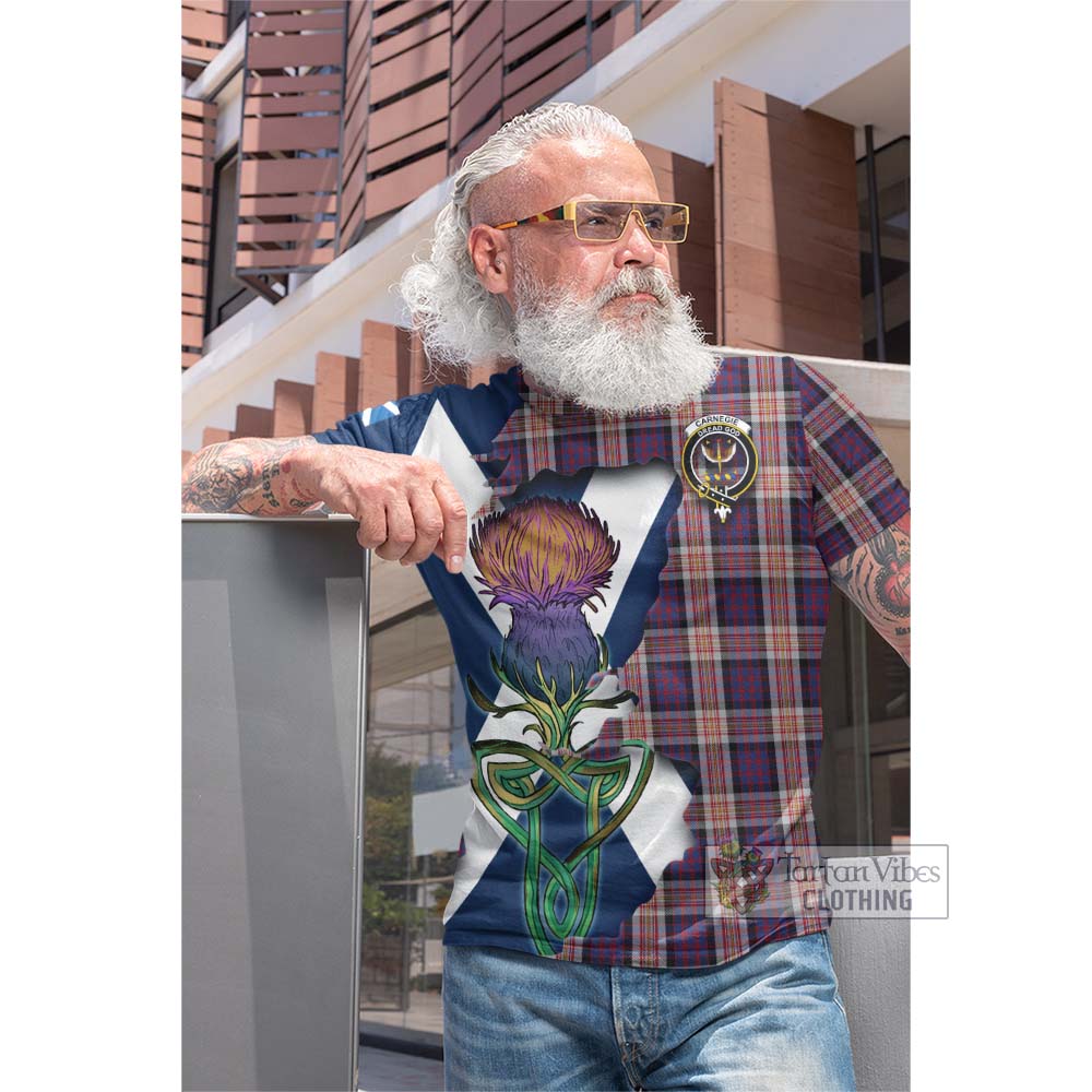 Tartan Vibes Clothing Carnegie Tartan Family Crest Cotton T-shirt Scottish Thistle Celtic Inspired