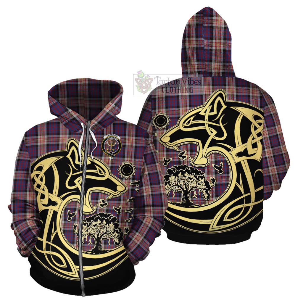 Carnegie Tartan Cotton Hoodie with Family Crest Celtic Wolf Style - Tartan Vibes Clothing