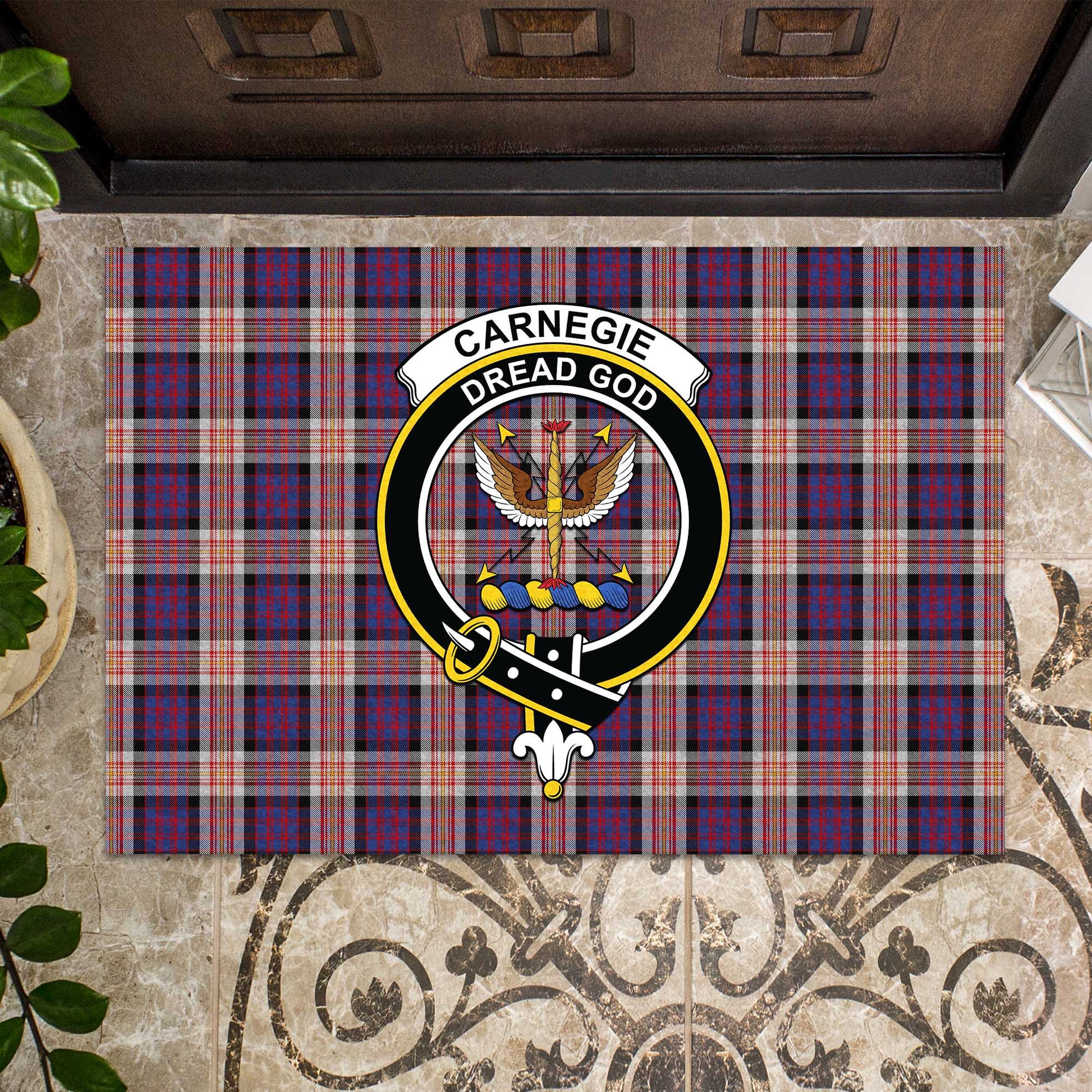 Carnegie Tartan Rubber Doormat with Family Crest - Tartan Vibes Clothing