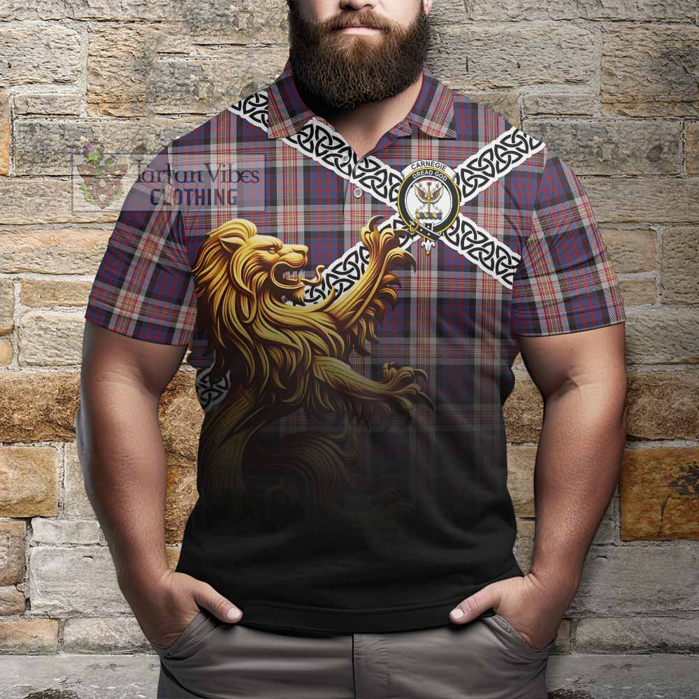 Carnegie Crest Tartan Polo Shirt with Golden Lion Emblem Celtic Style - Tartan Vibes Clothing
