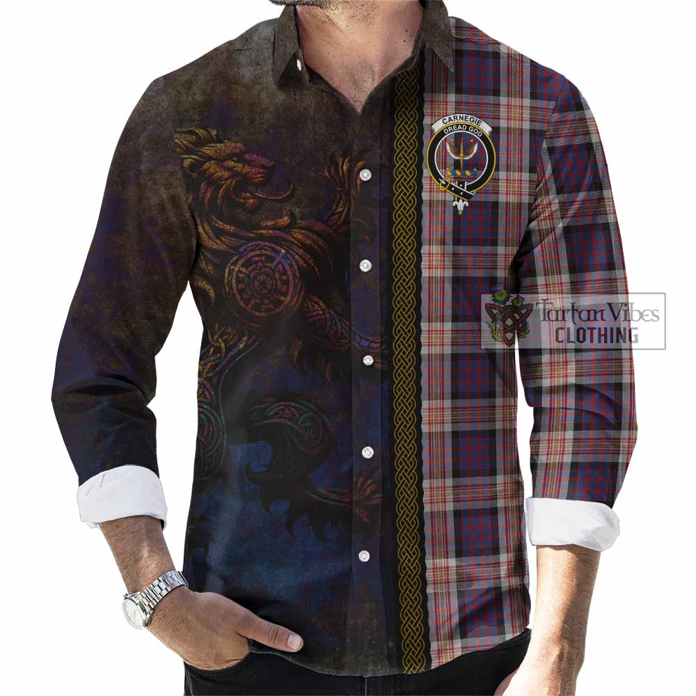 Carnegie Tartan Family Crest Long Sleeve Button Shirt Alba Gu Brath Be Brave Lion Ancient Style - Tartan Vibes Clothing