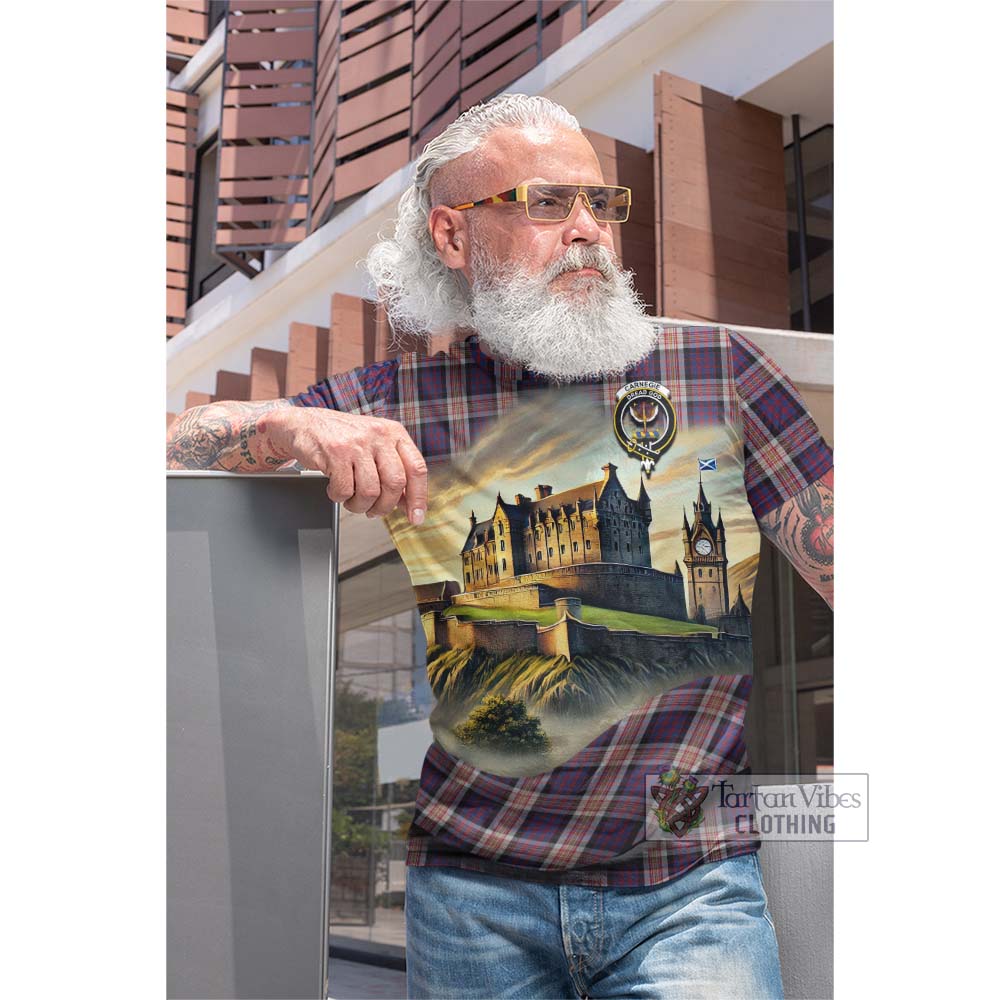 Carnegie Tartan Family Crest Cotton T-shirt with Scottish Ancient Castle Style - Tartan Vibes Clothing